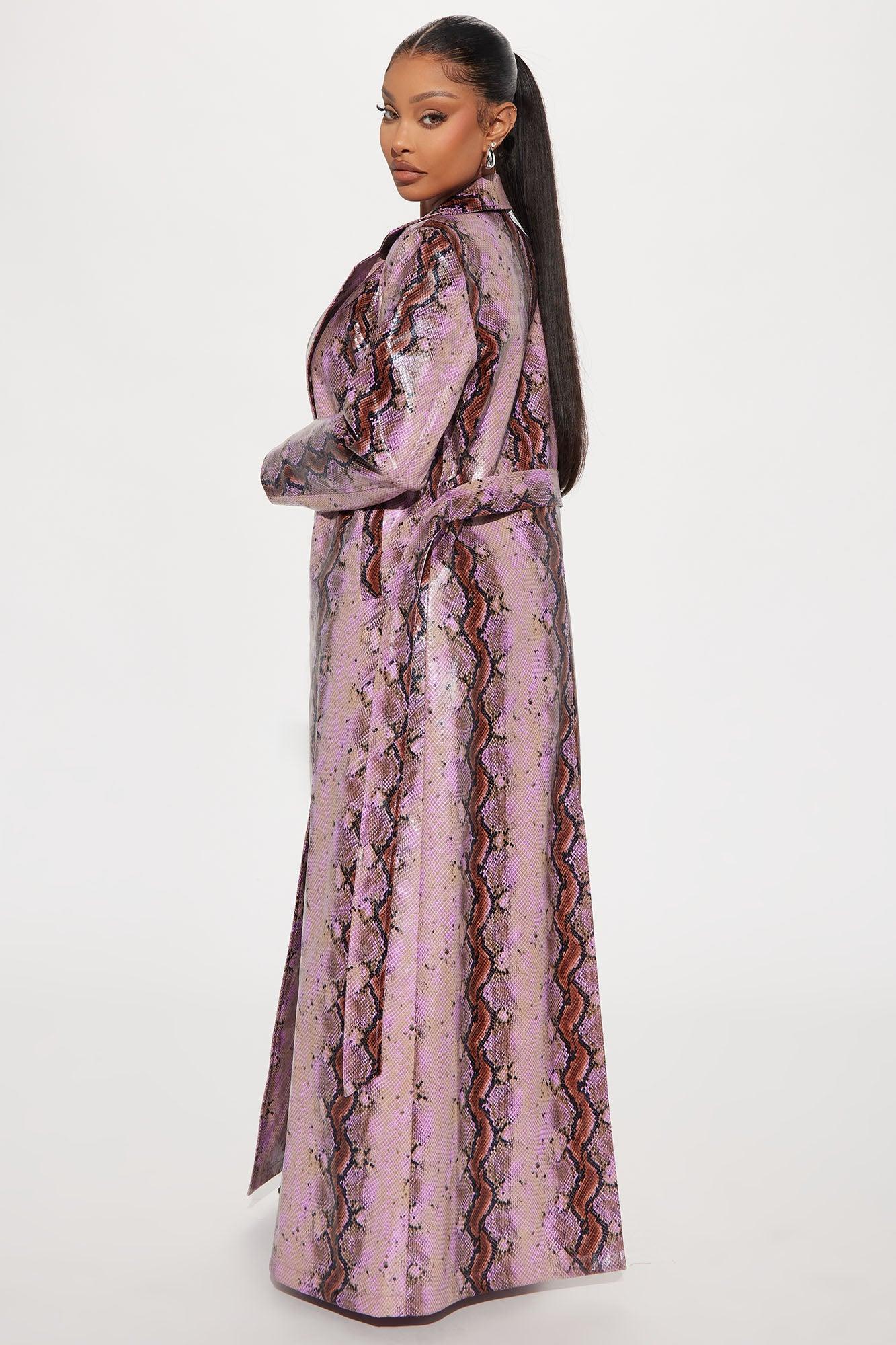 Violet Venom Faux Leather Trench Coat - Purple/combo Product Image