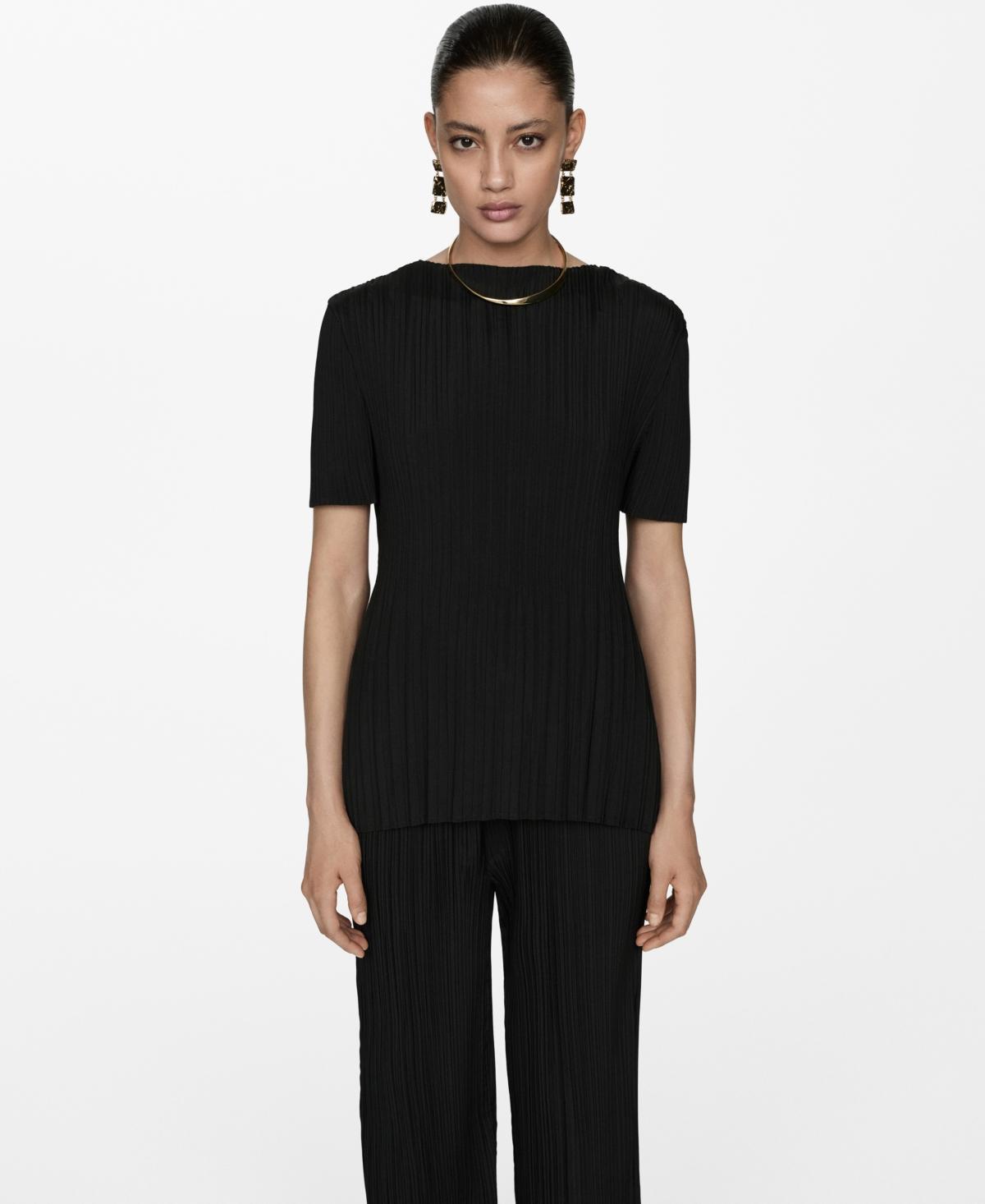 Mango Womens Short-Sleeved Pleated T-Shirt Product Image