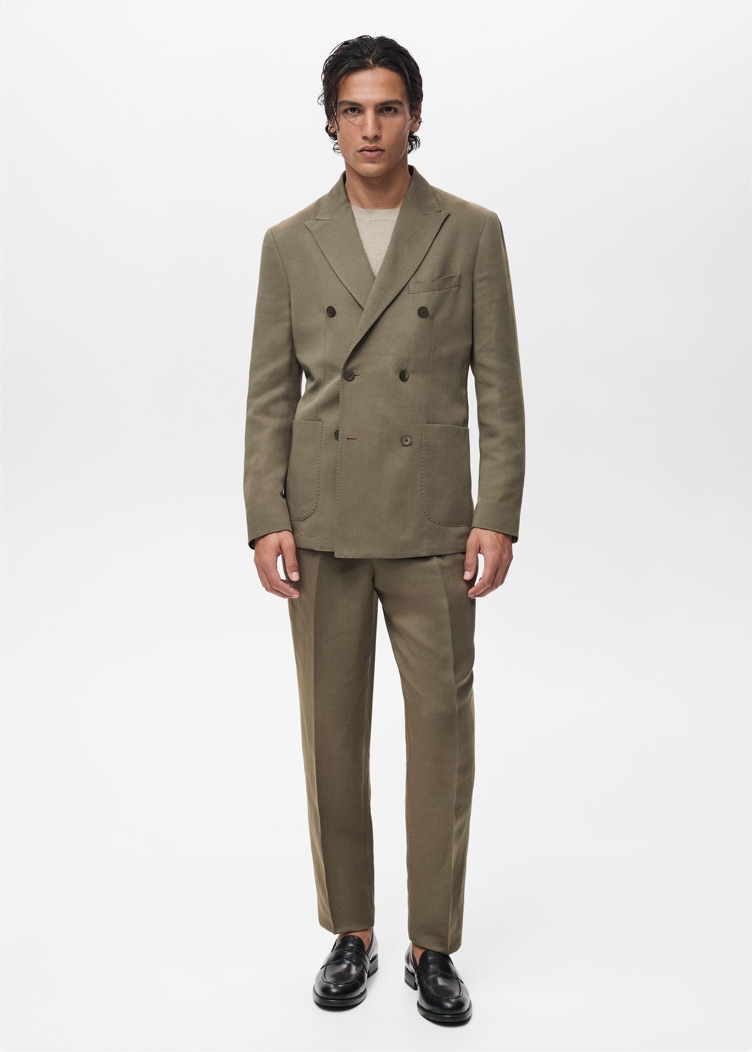 Slim-fit linen-blend double-breasted blazer - Men | MANGO USA Product Image
