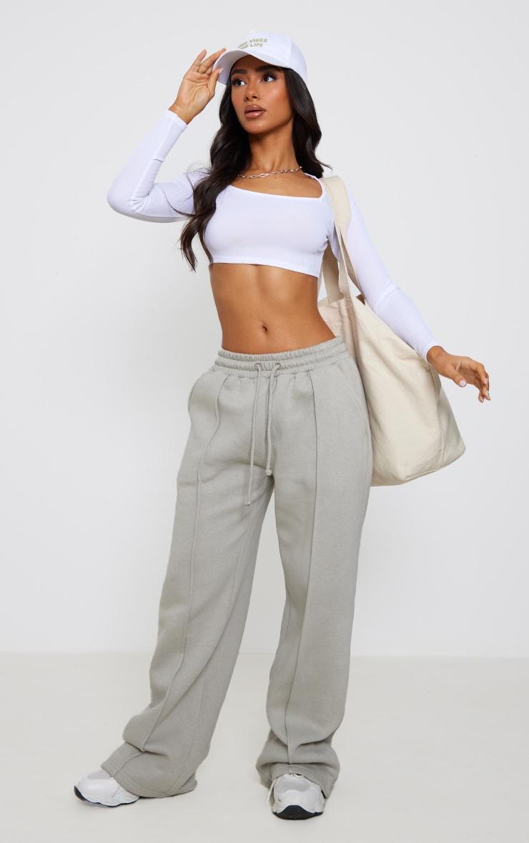 Petite White Square Neck Ribbed Long Sleeve Crop Top Product Image
