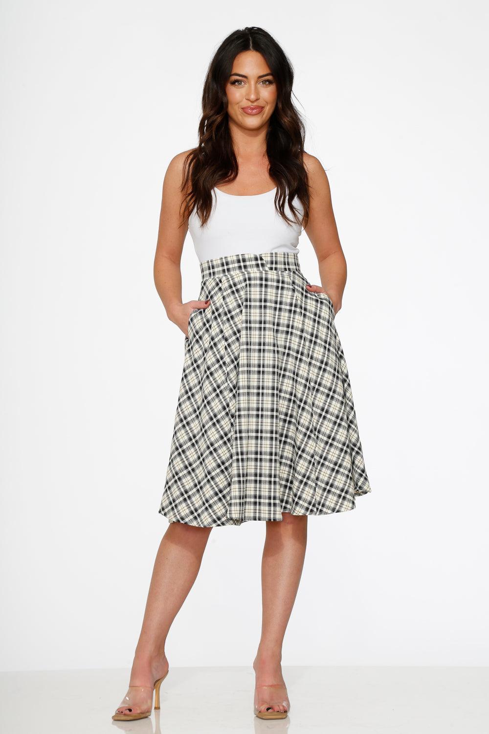 Off White Plaid Swing Skirt Product Image