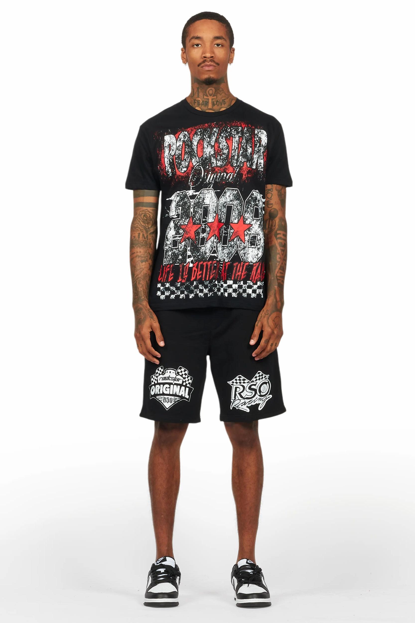 Racing Grung Black Graphic T-Shirt Short Set Male Product Image