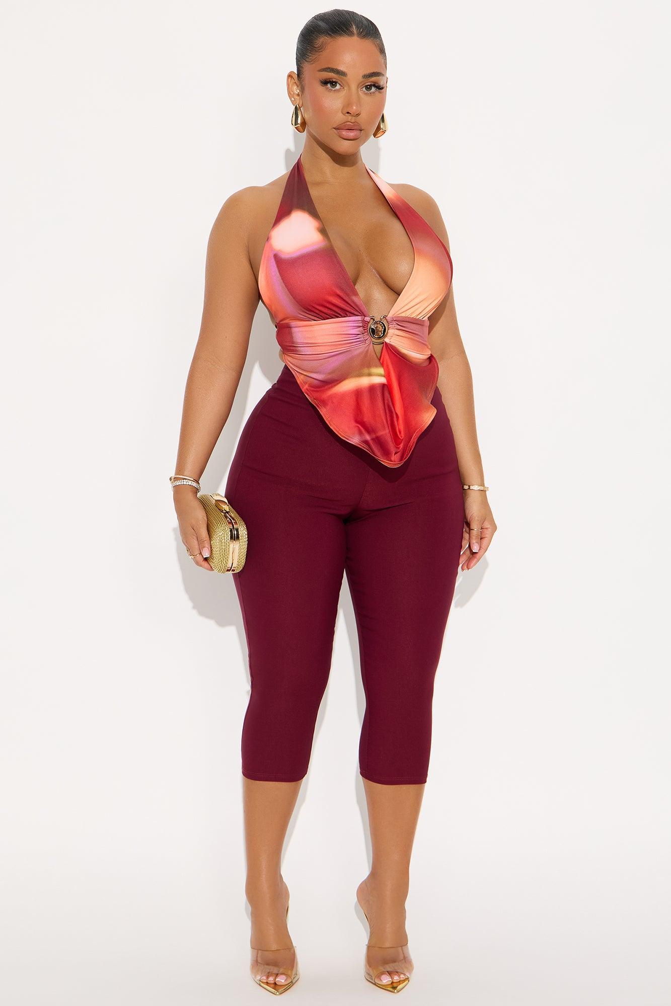Villa Nights Draped Halter Top - Orange/combo Product Image