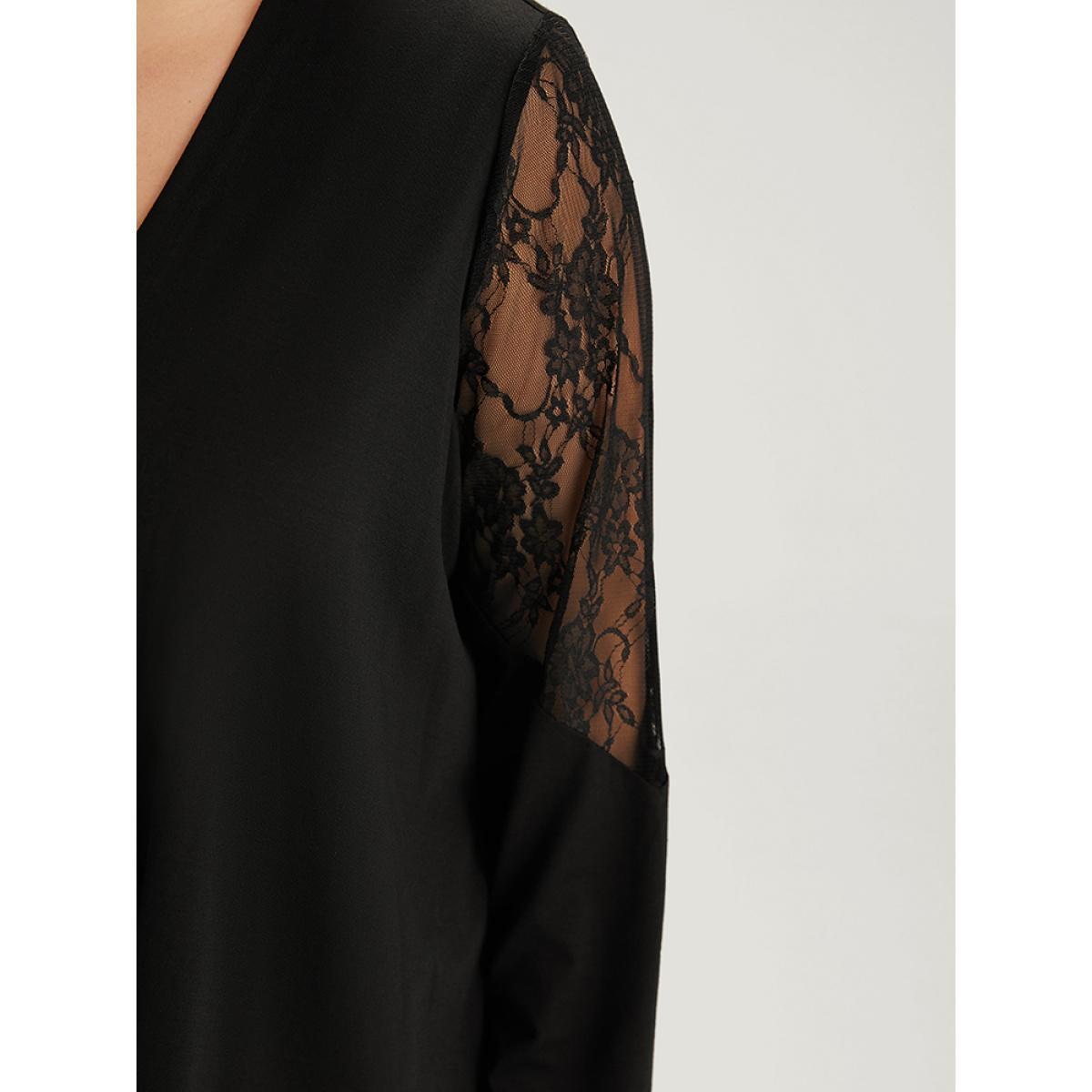 Plus Size Supersoft Essentials Solid Crochet Lace Mesh Drape Open Front Coat Women Black Casual Drape Ladies Dailywear Winter Coats BloomChic 12/L Product Image