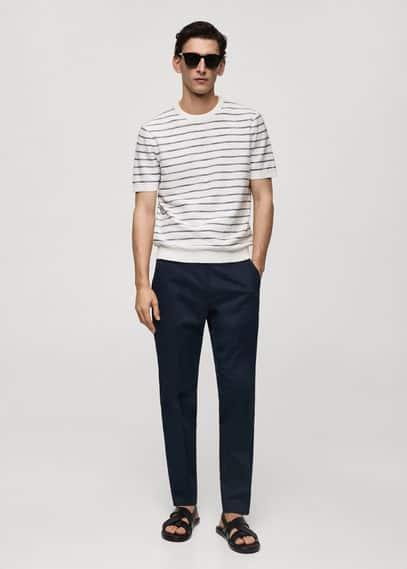 Striped knit cotton t-shirt - Men | MANGO USA Product Image