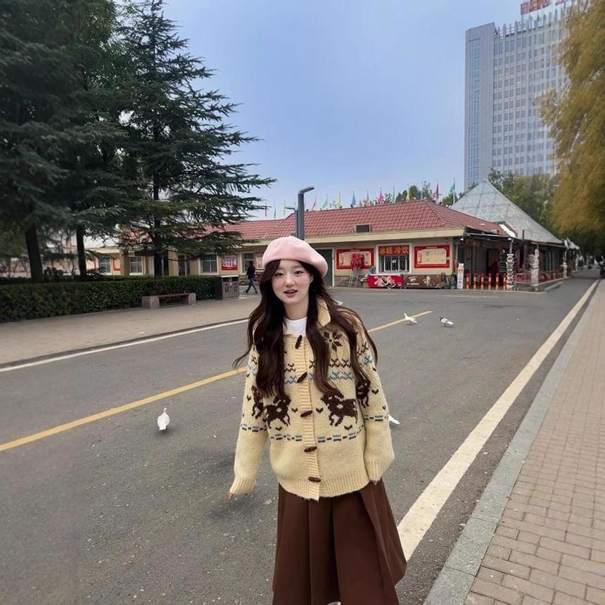 Long Sleeve Horn Buckle Pattern Print Loose-Fit Cardigan Product Image