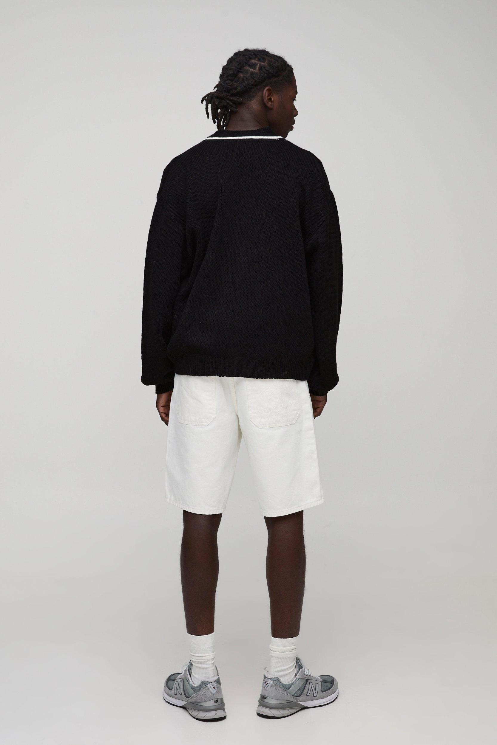 Oversized Boxy Knitted Cardigan With Tipping | boohooMAN USA Product Image