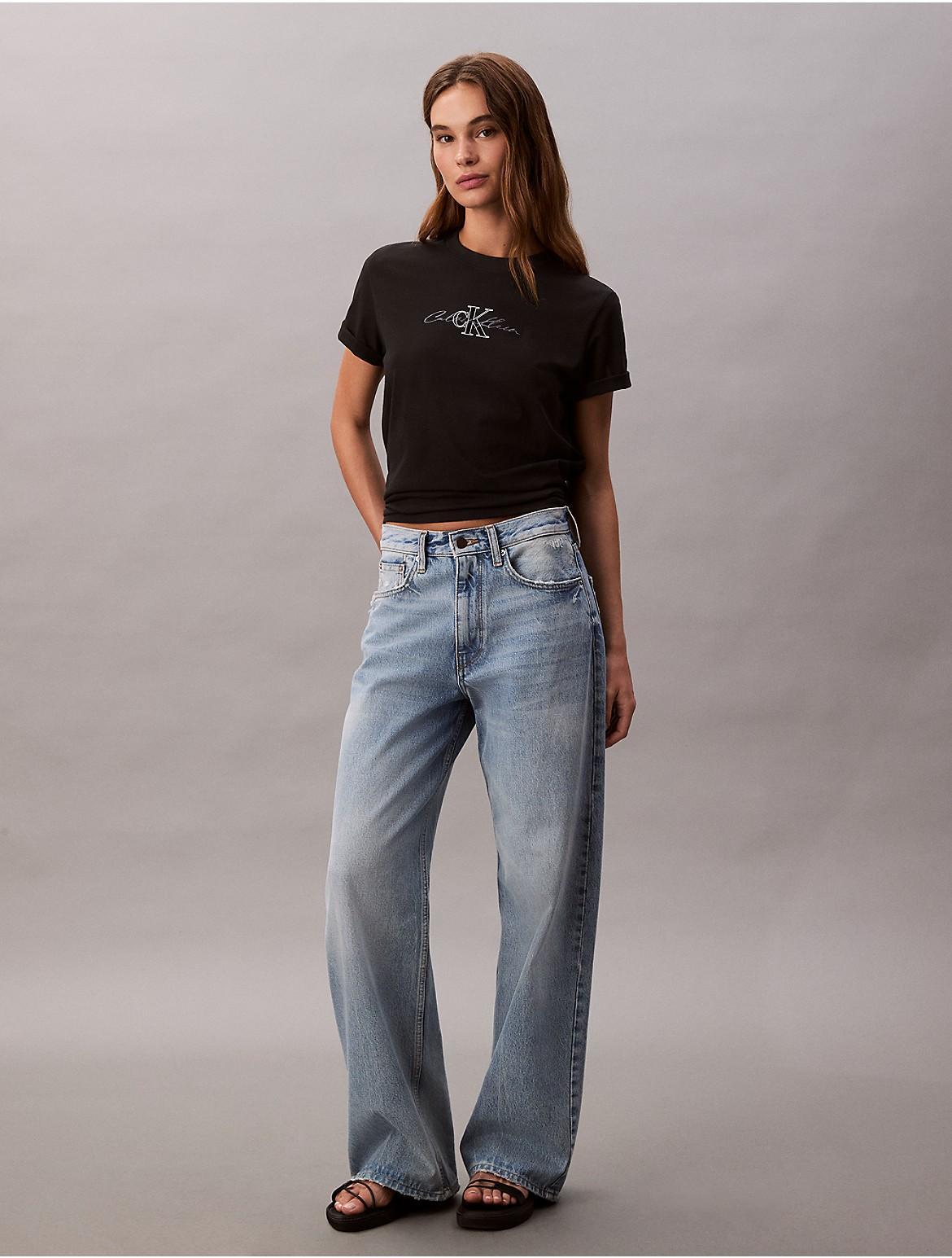 Calvin Klein Womens Script Logo Graphic Classic T-Shirt - White Product Image