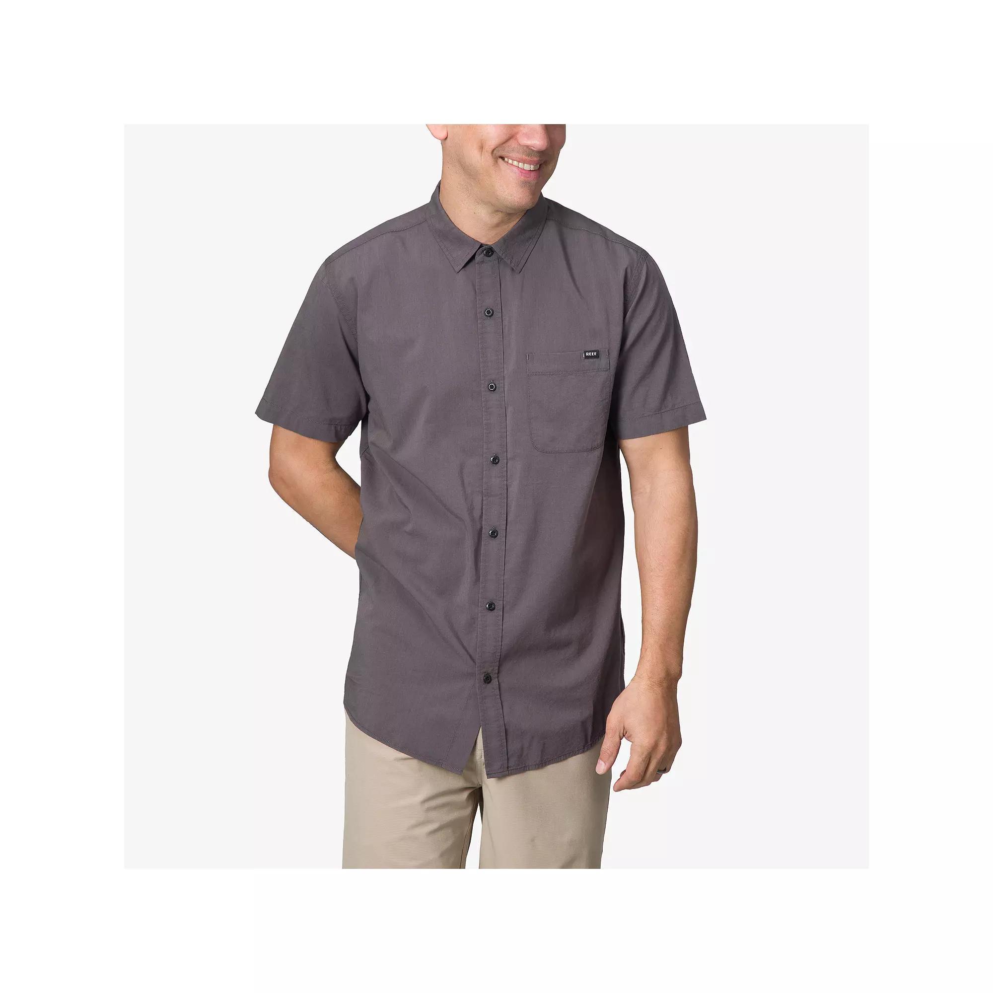 Men's REEF Short Sleeve Button-Down Shirt, Size: Medium, Grey Product Image