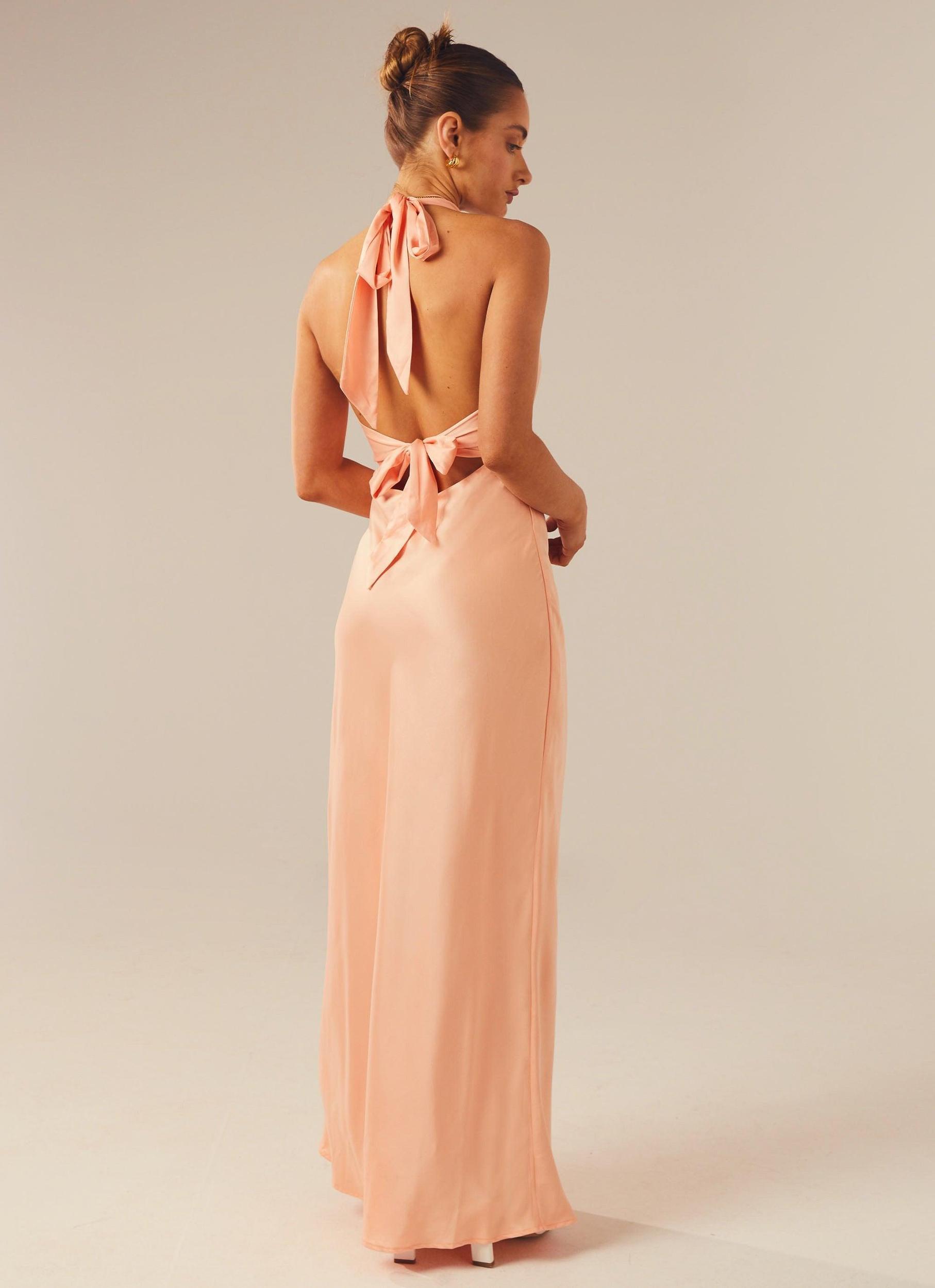 Heavy Hearted Satin Maxi Dress - Peach Product Image