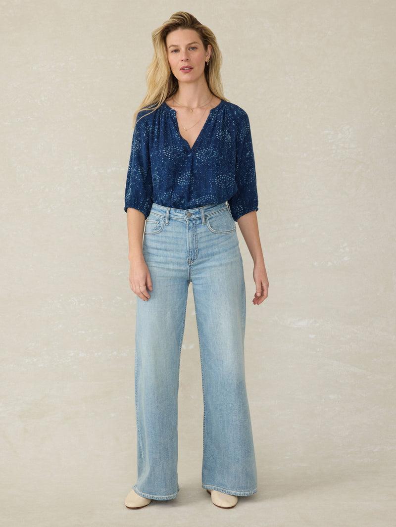Seacliff Blouse - Indigo Isle Print Product Image