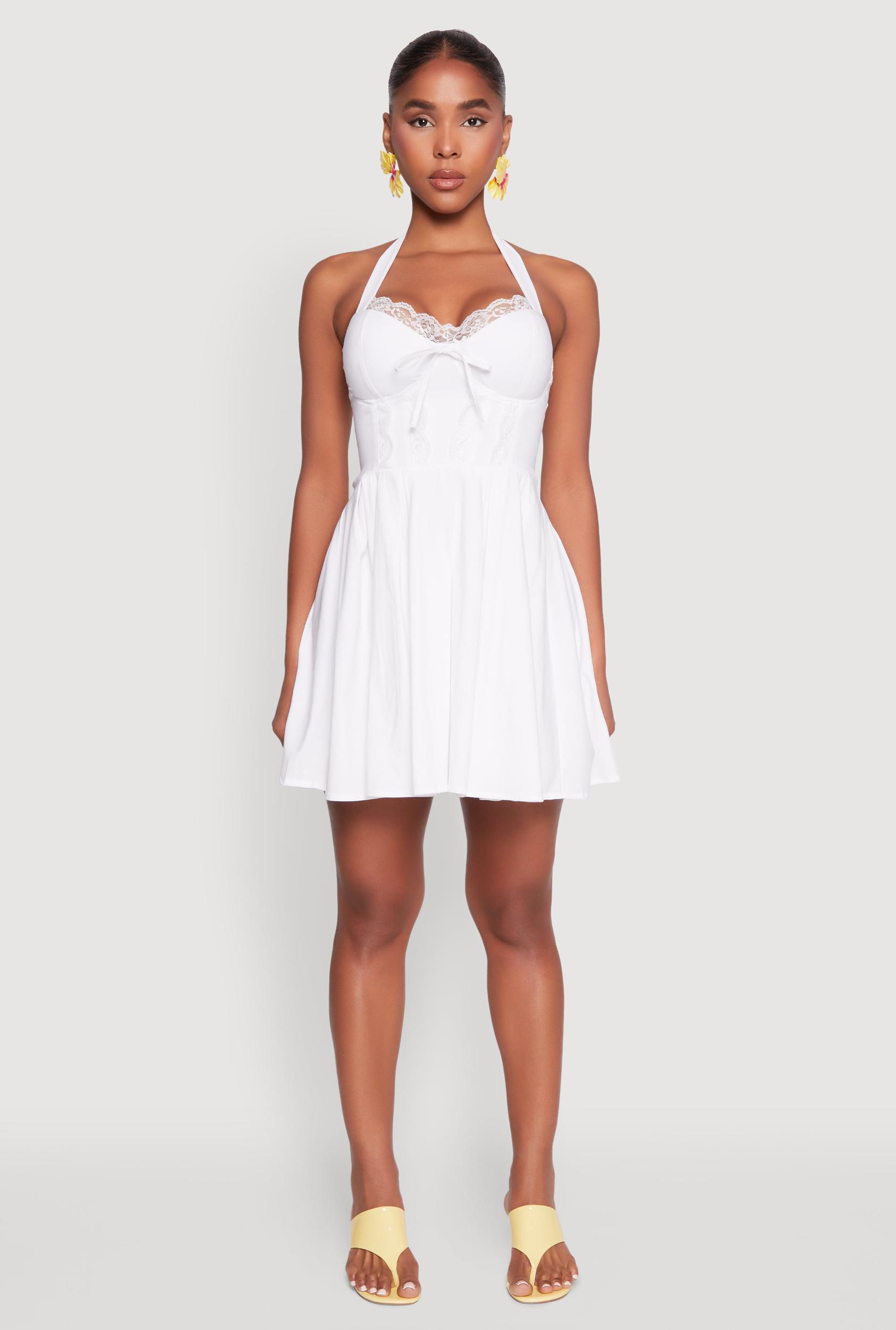 Womens Iris Lace Trim Halter Mini Dress Product Image