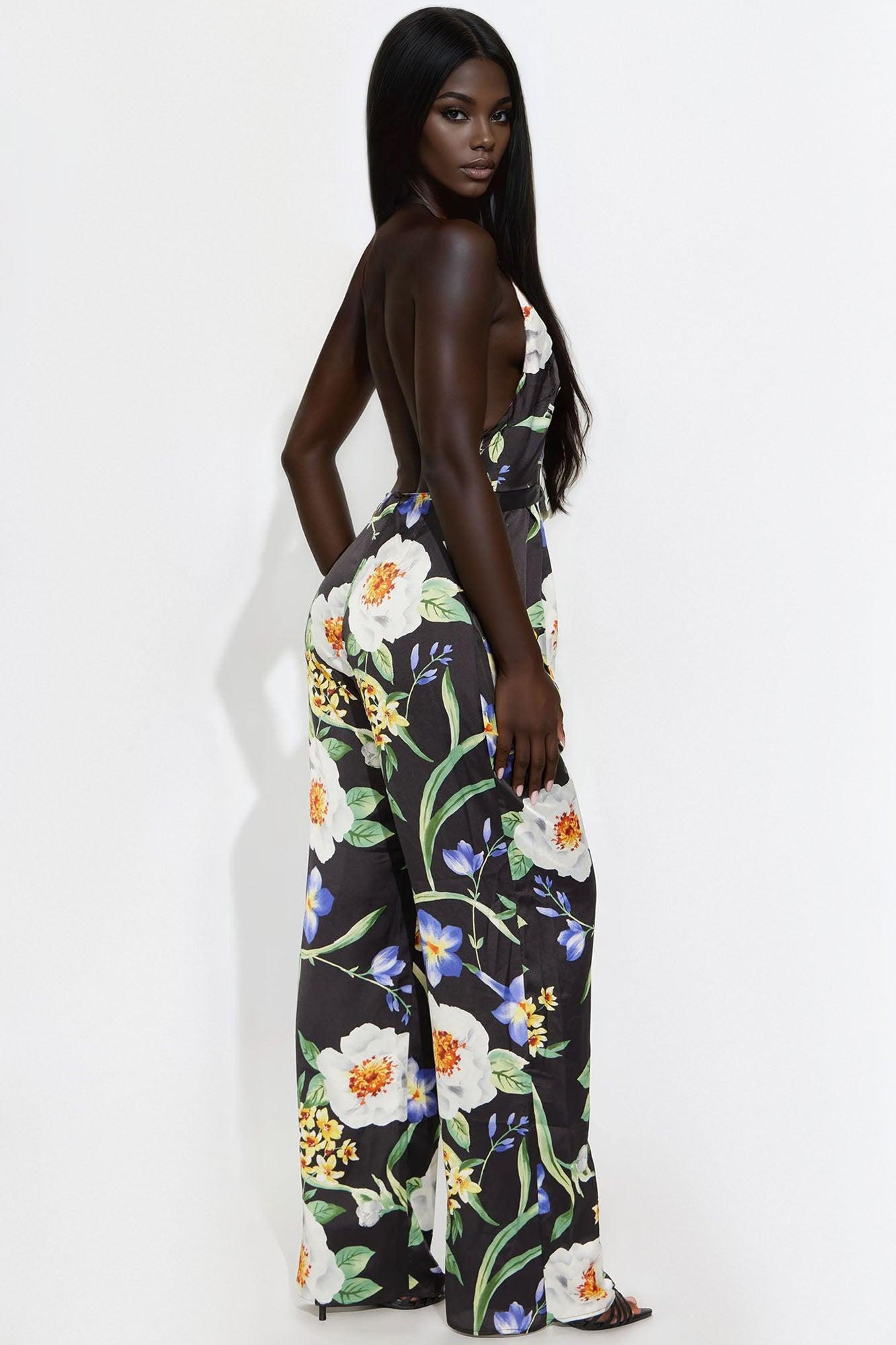 Feeling Uplifted Satin Jumpsuit - Black/combo Product Image