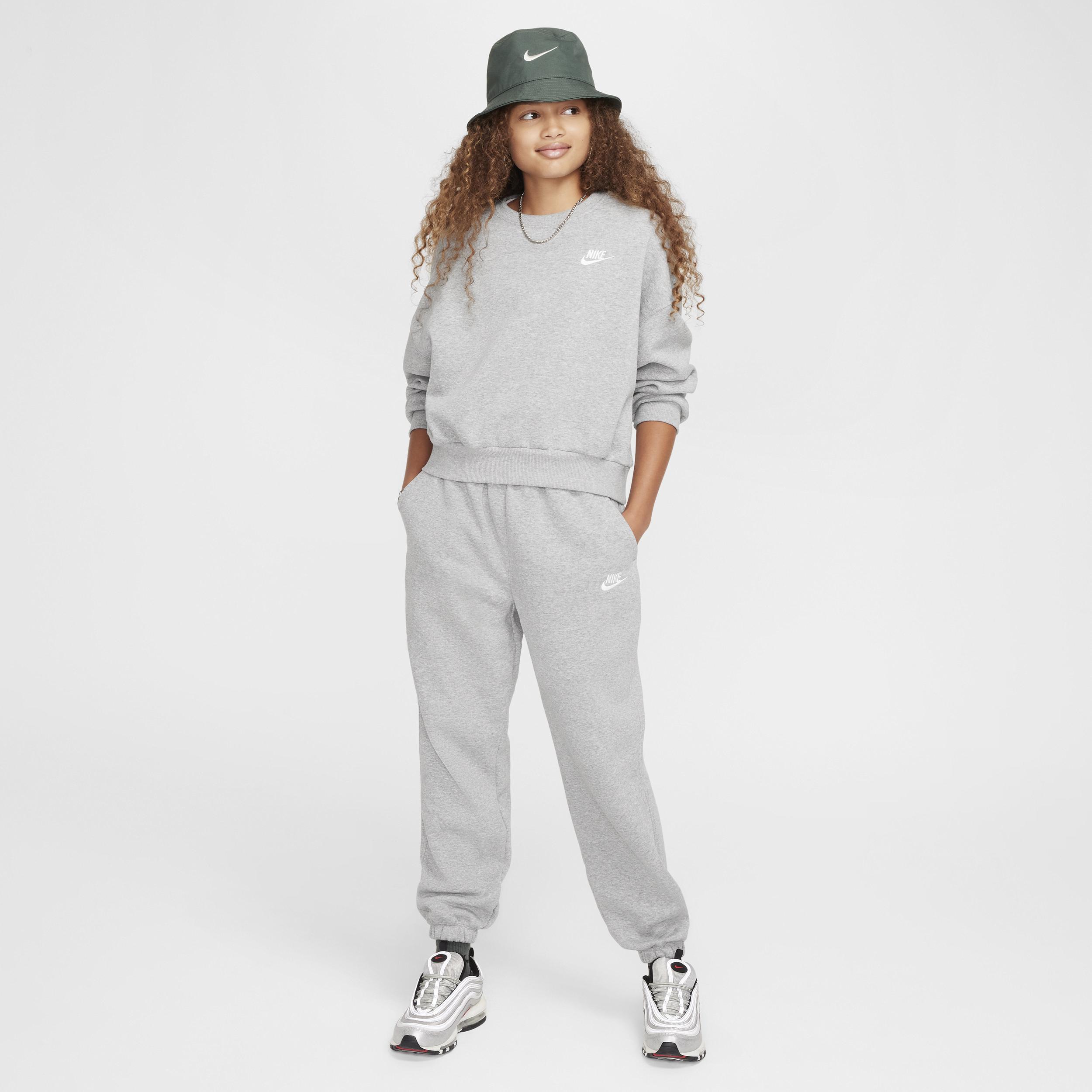 Nike Kids' Sportswear Club Fleece Crewneck Sweatshirt in Dark Grey Heather/White at Nordstrom Product Image