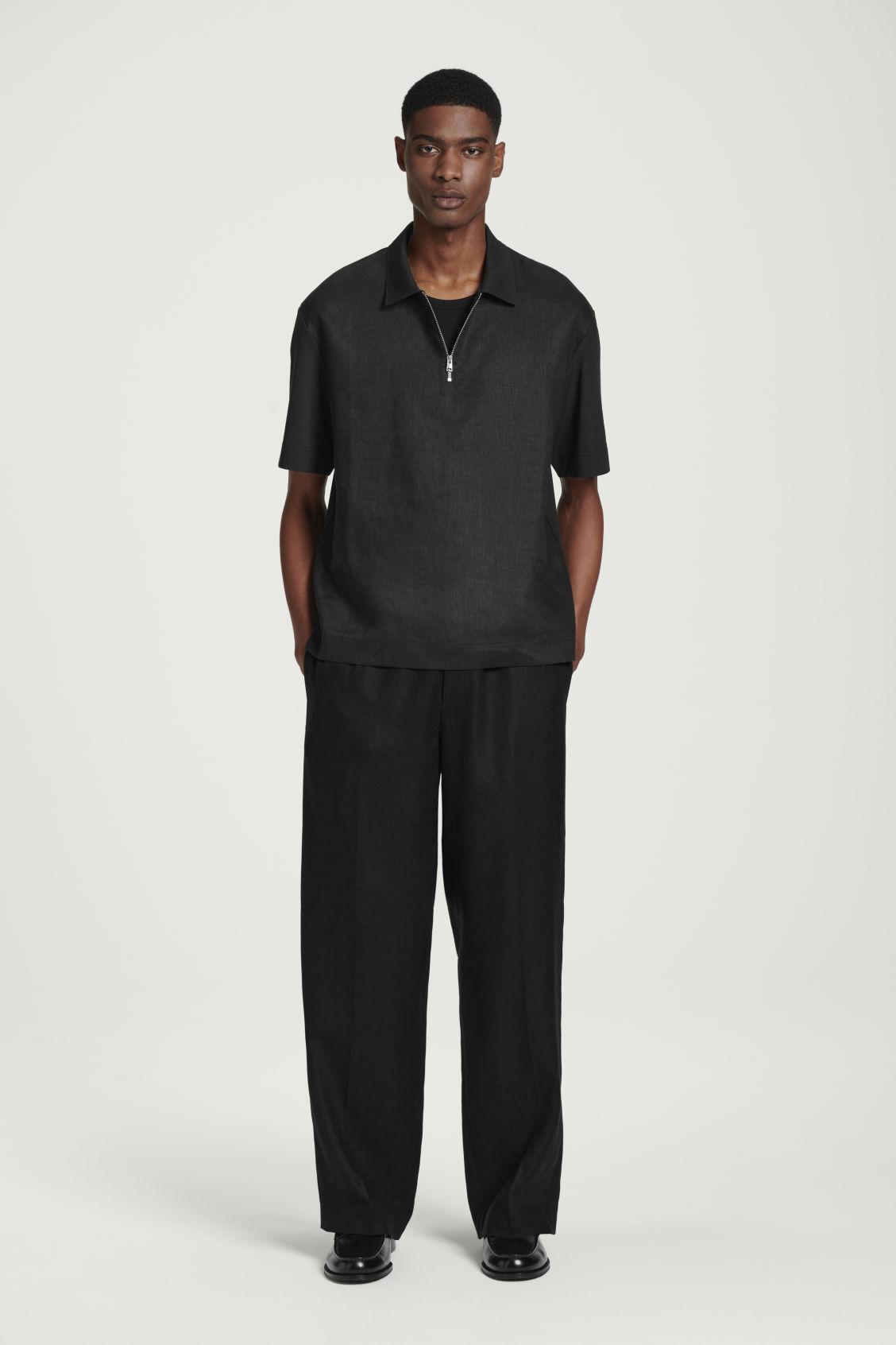 CONTRAST-PANEL LINEN HALF-ZIP POLO SHIRT Product Image