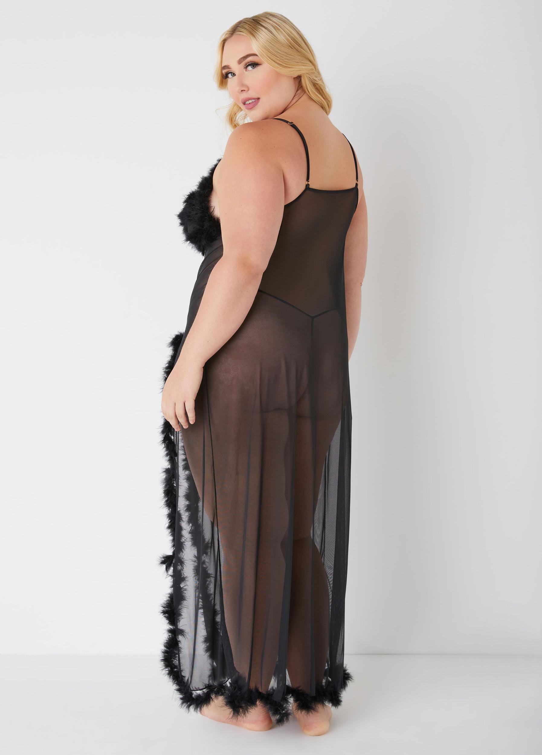 Plus Size Feather Trimmed Mesh Gown Set Ashley Stewart Product Image