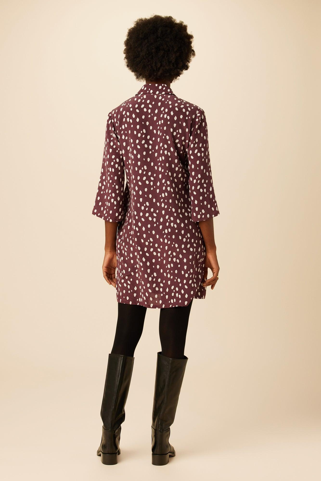 Gloria Washable Silk Dress - Pebble Dot Plum - ReAmour Product Image