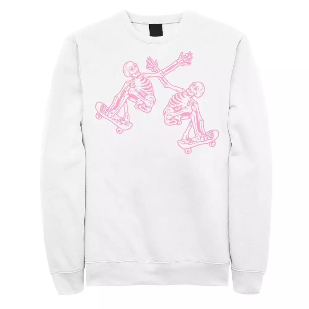 Men's Pink Skateboarding Skeletons Sweatshirt, Size: Large, White Product Image