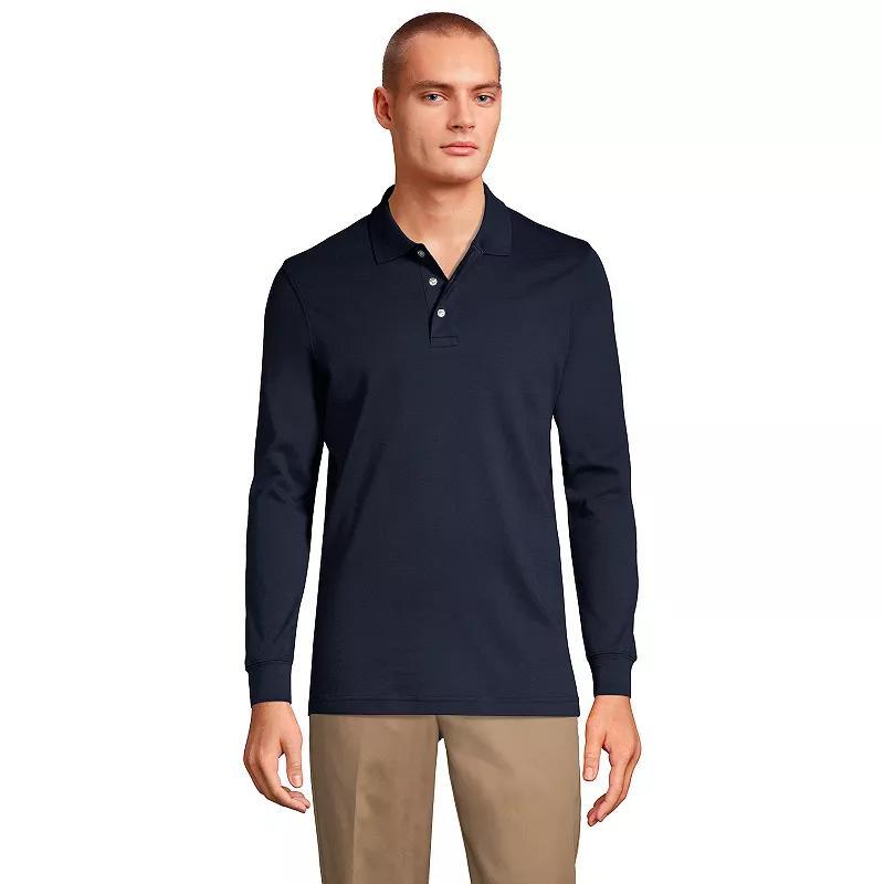 Big & Tall Lands End Long Sleeve Interlock Polo, Mens Product Image