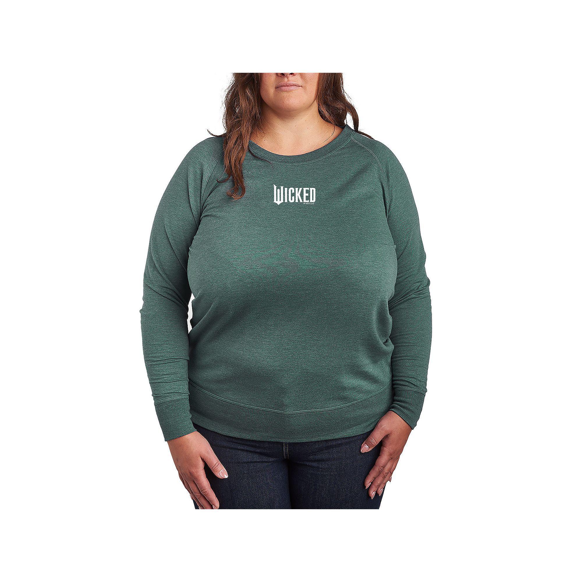 Plus Size Wicked Logo French Terry Long Sleeve Tee, Womens Grey Green Product Image