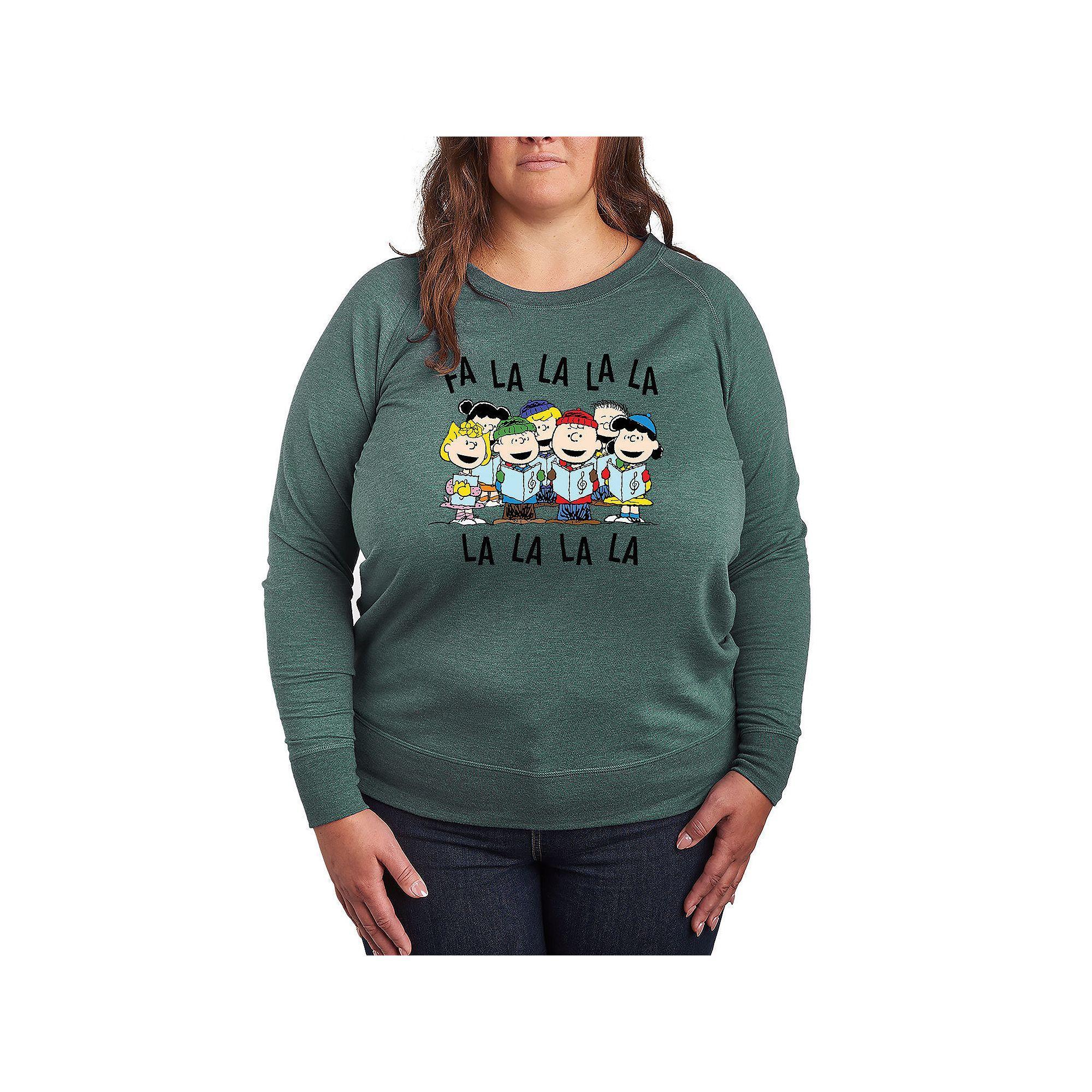 Plus Size Peanuts Snoopy Loves Woodstock French Terry Long Sleeve Tee, Womens Grey Green Product Image