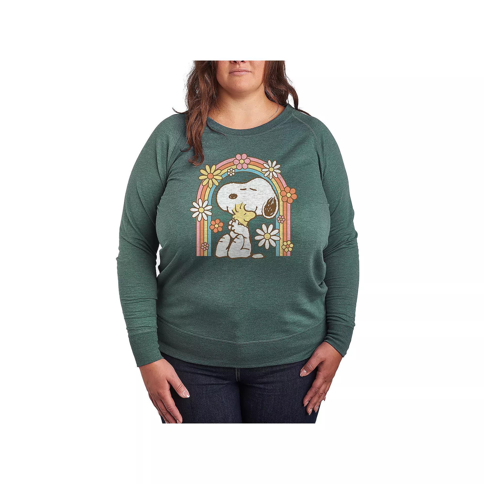 Plus Size Dr. Seuss Grinch Broken Heart Grid French Terry Long Sleeve Tee, Womens Grey Green Product Image