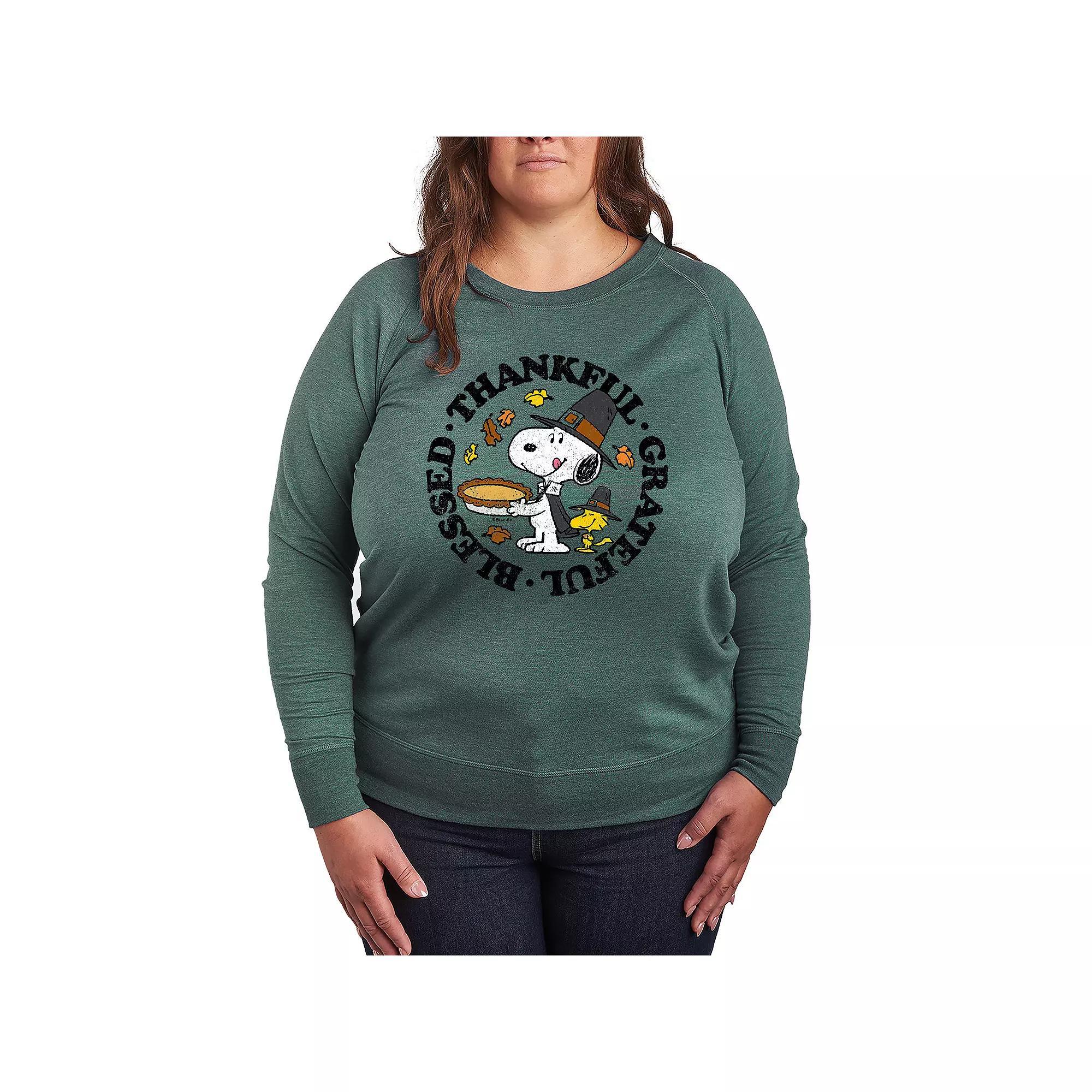 Plus Size Wicked Logo French Terry Long Sleeve Tee, Womens Grey Green Product Image