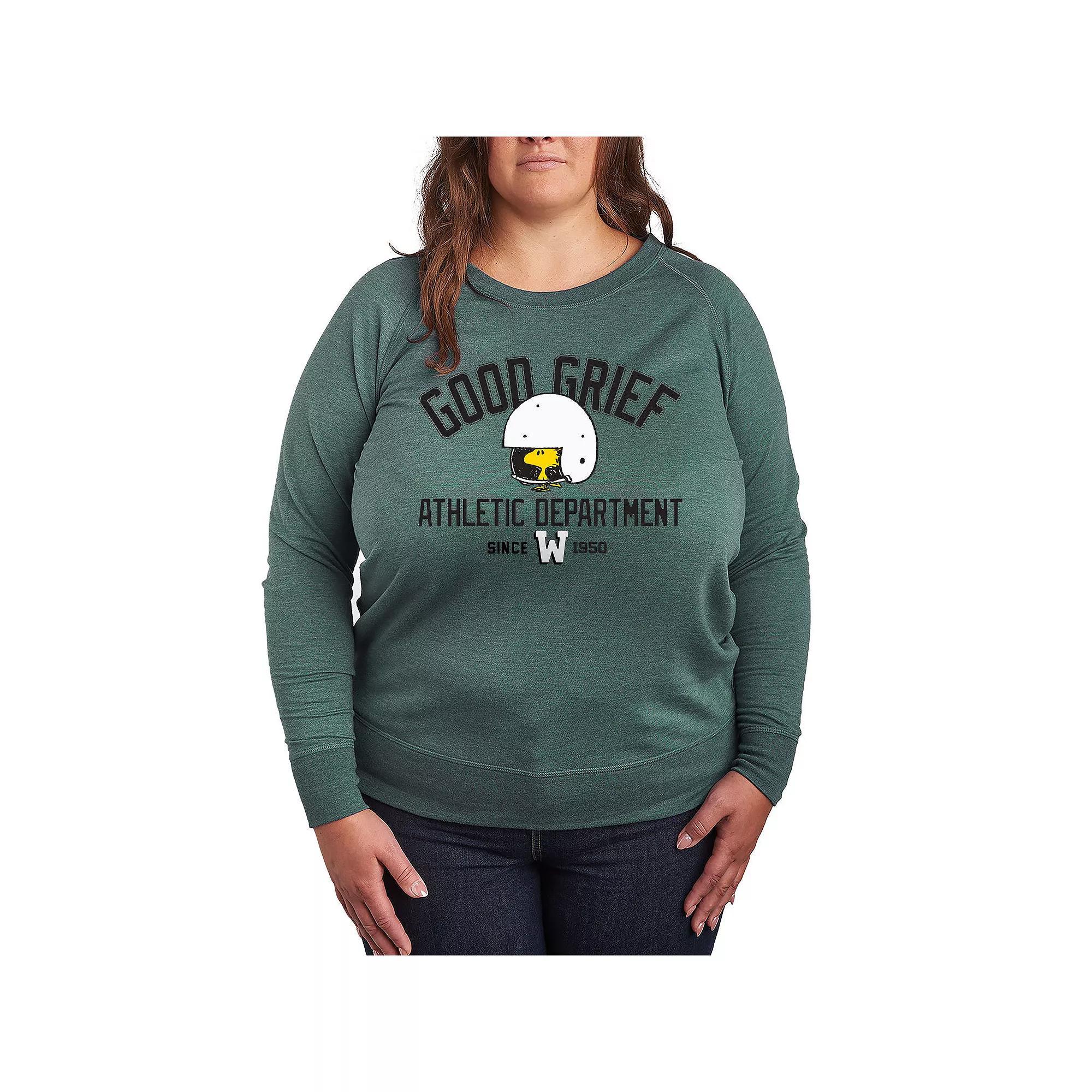 Plus Size Witch Cat With Pumpkin French Terry Long Sleeve Tee, Womens Grey Green Product Image