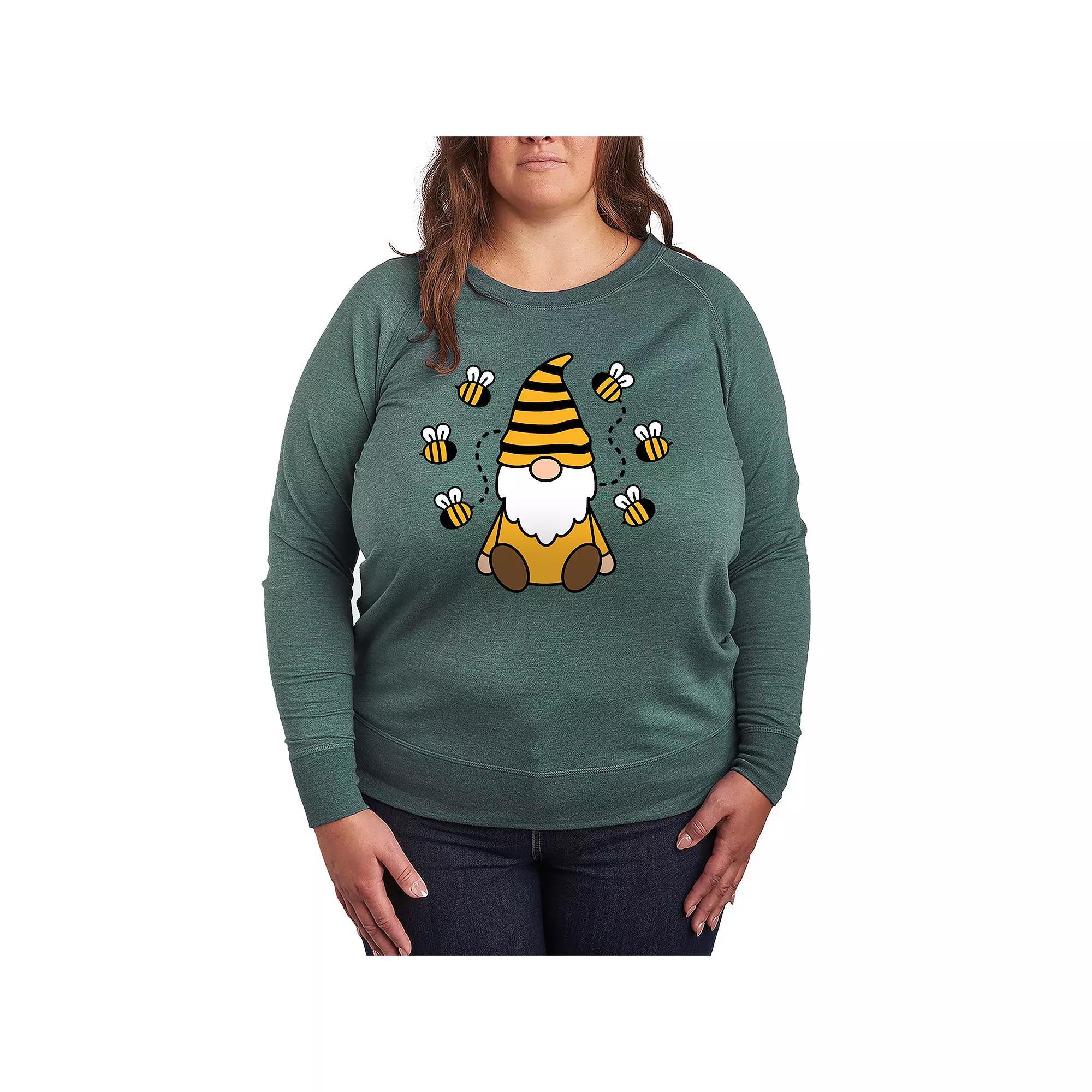 Plus Size Bee Gnome French Terry Long Sleeve Tee, Womens Grey Green Product Image