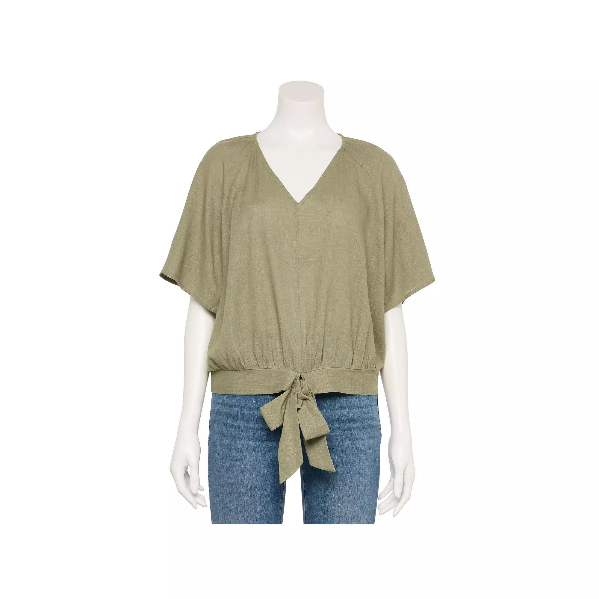 Women's Nine West Adaptive Tie-Front Top, Size: Small, Laughlin Green Product Image