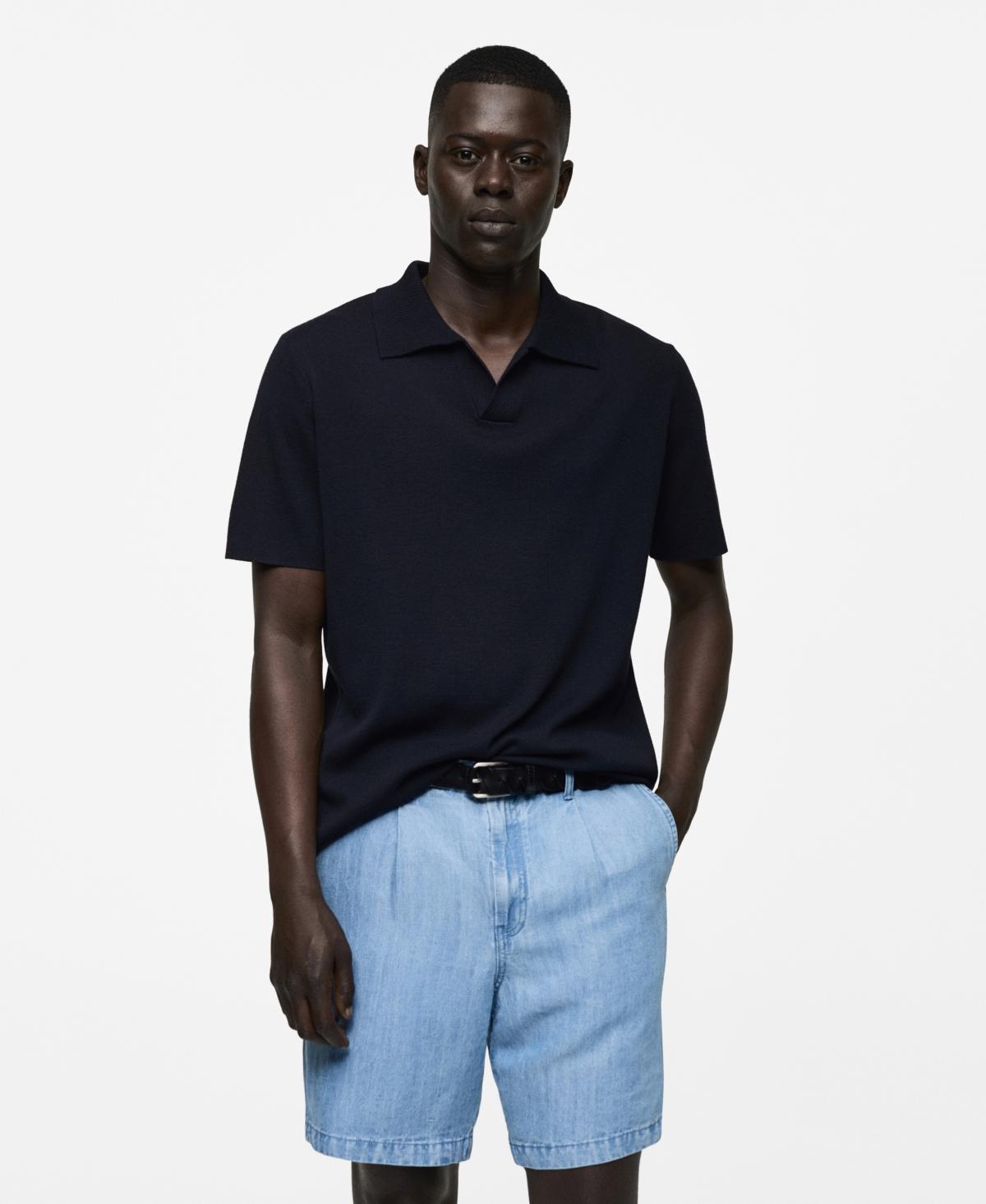 Textured knitted cotton polo shirt - Men | MANGO USA Product Image