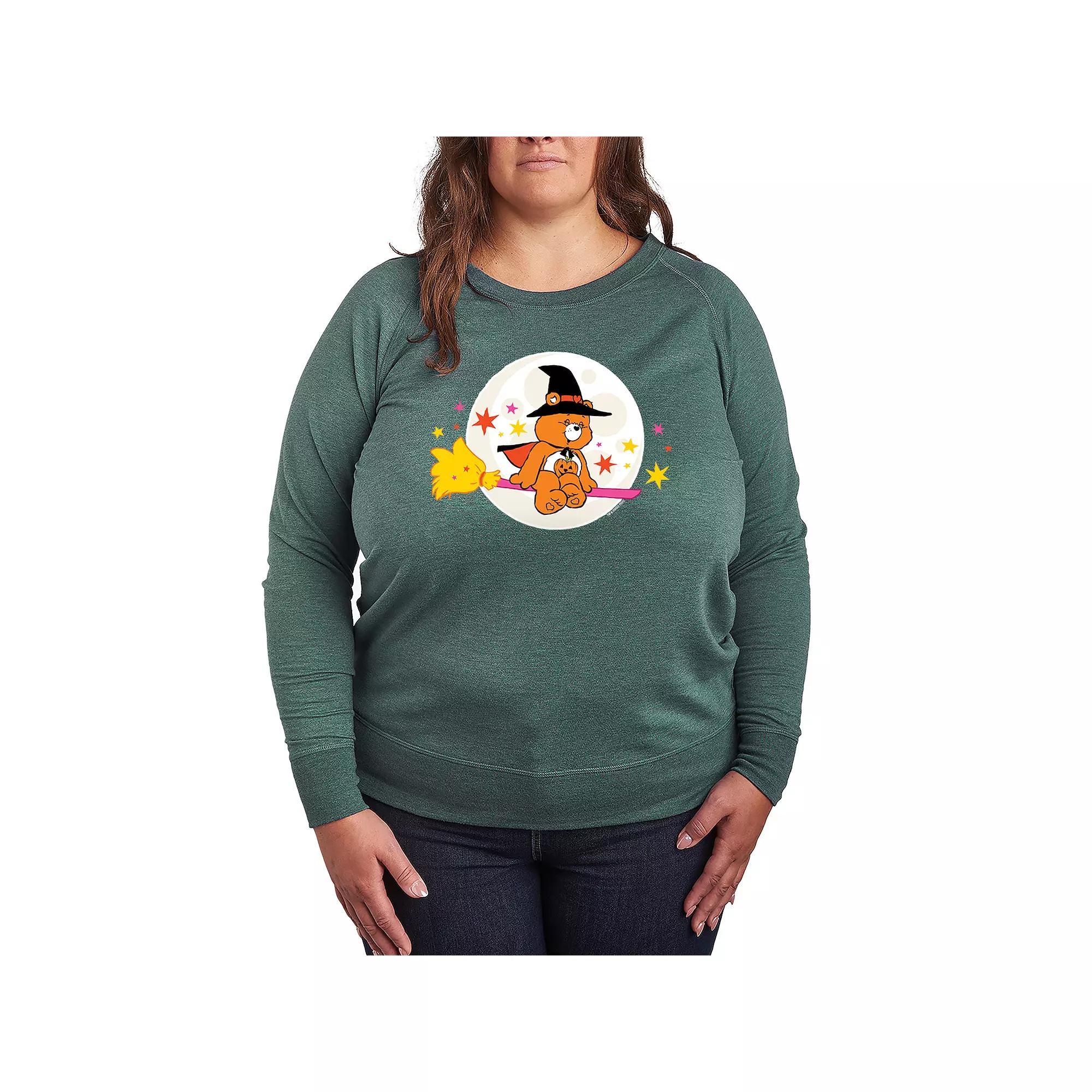 Plus Size Care Bears Halloween Witch French Terry Long Sleeve Tee, Womens Grey Dark Red Product Image