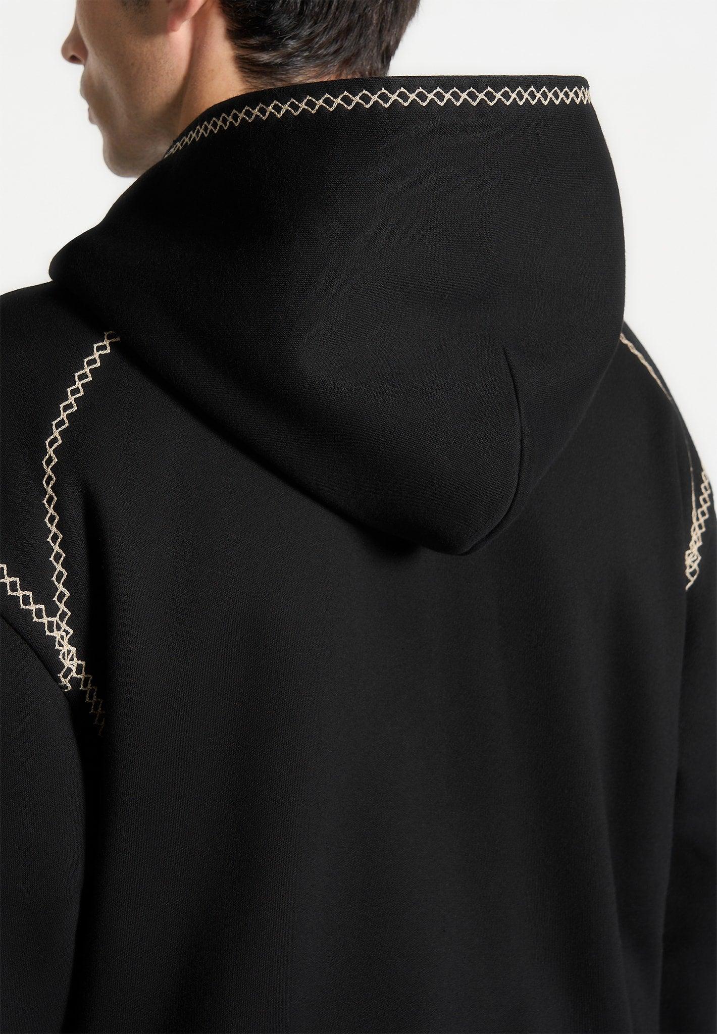 Ivan - Whipstitch Raglan Effect Zip Hoodie - Black Male Product Image