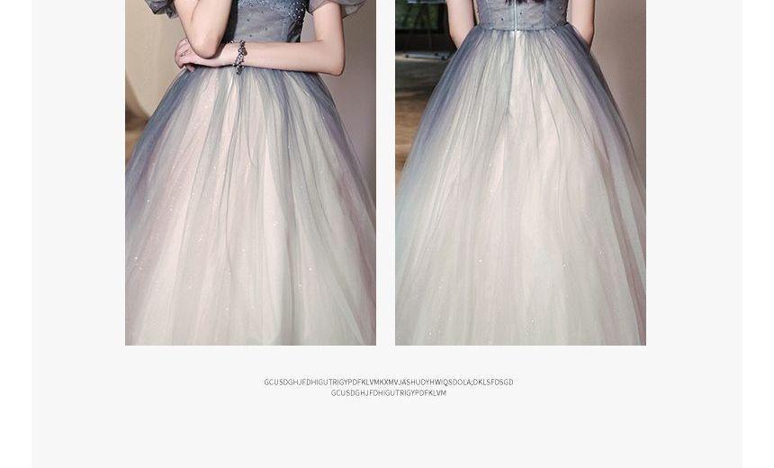 Puff-Sleeve Gradient Mesh A-Line Evening Gown / Midi Dress Product Image