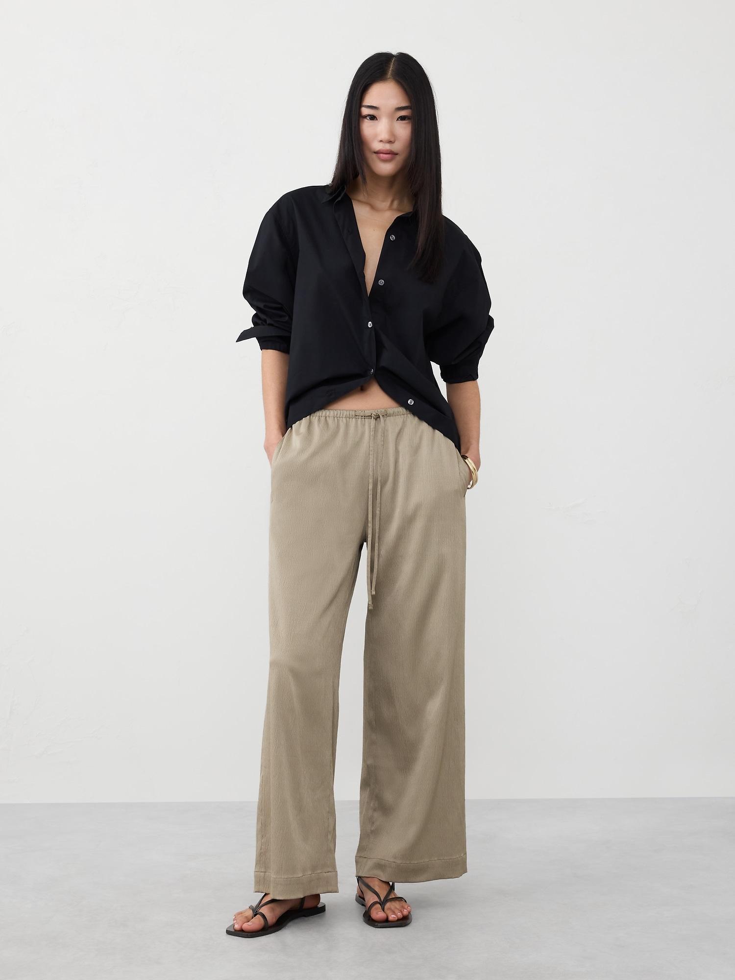Wide-Leg Crinkled Satin Pull-On Pant Product Image