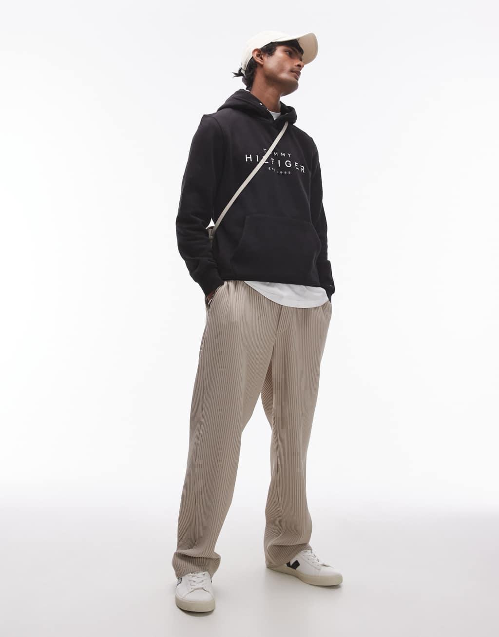 Tommy Hilfiger large logo hoodie in black Product Image