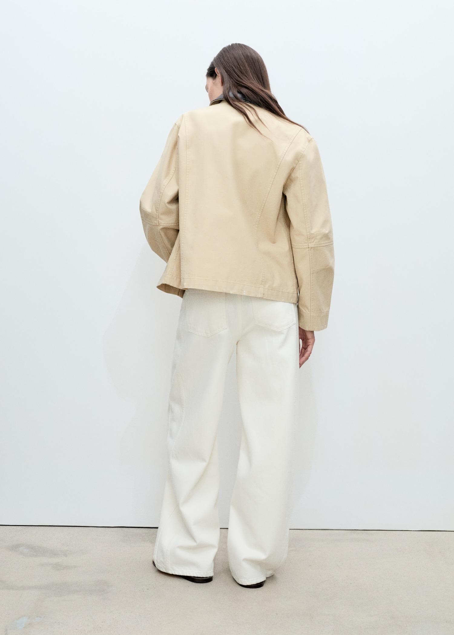 Cotton jacket with contrasting collar - Women | MANGO USA Product Image