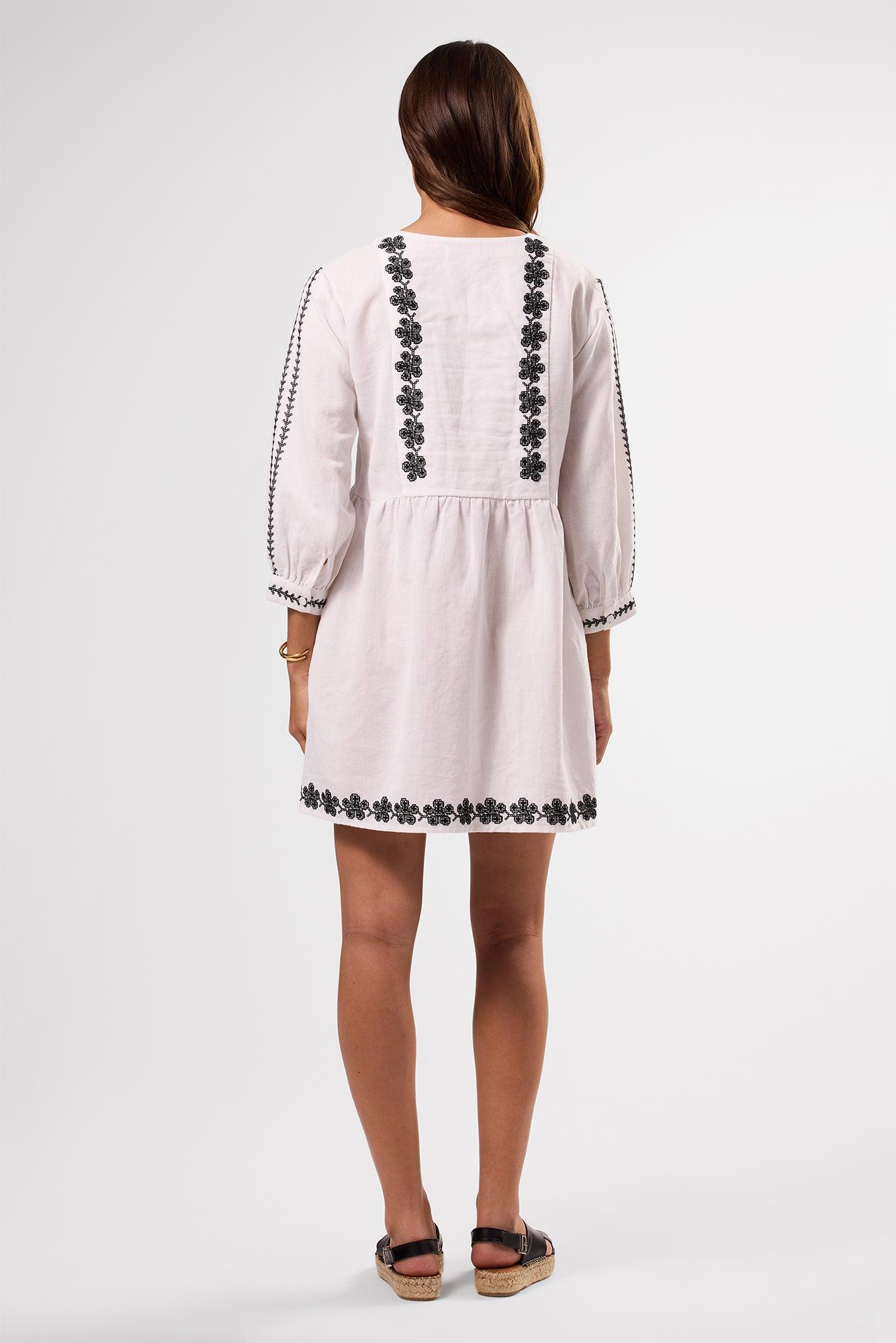 Placed Embroidery Dress - White Black Embroidery Product Image
