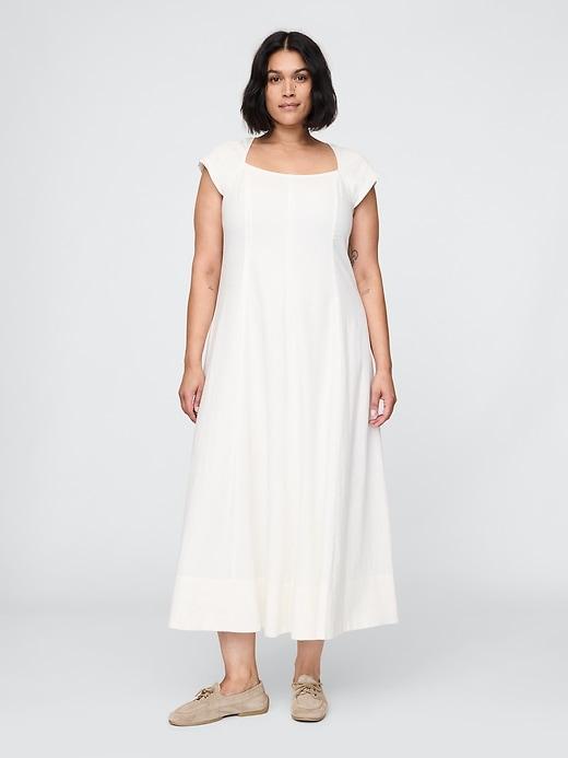 Linen-Blend Cap-Sleeve Maxi Dress Product Image
