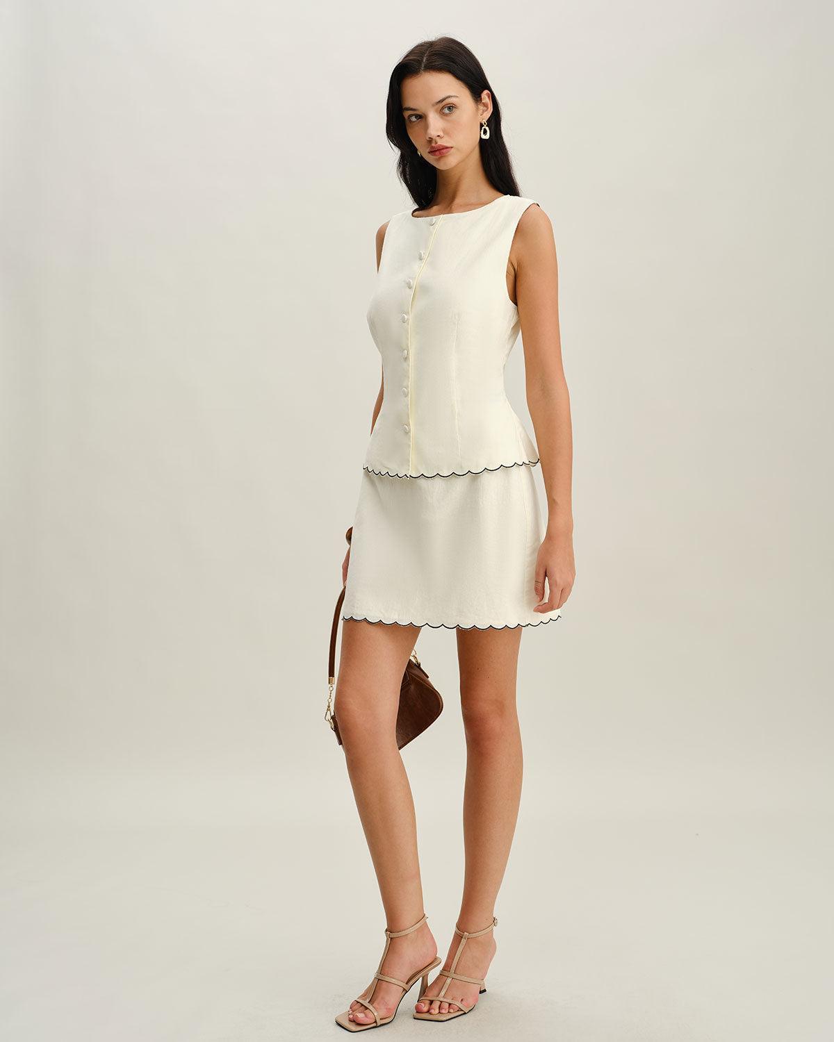 White Round Neck Button Vest Product Image