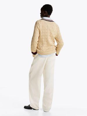 Varsity Cable Knit V-Neck Sweater Product Image