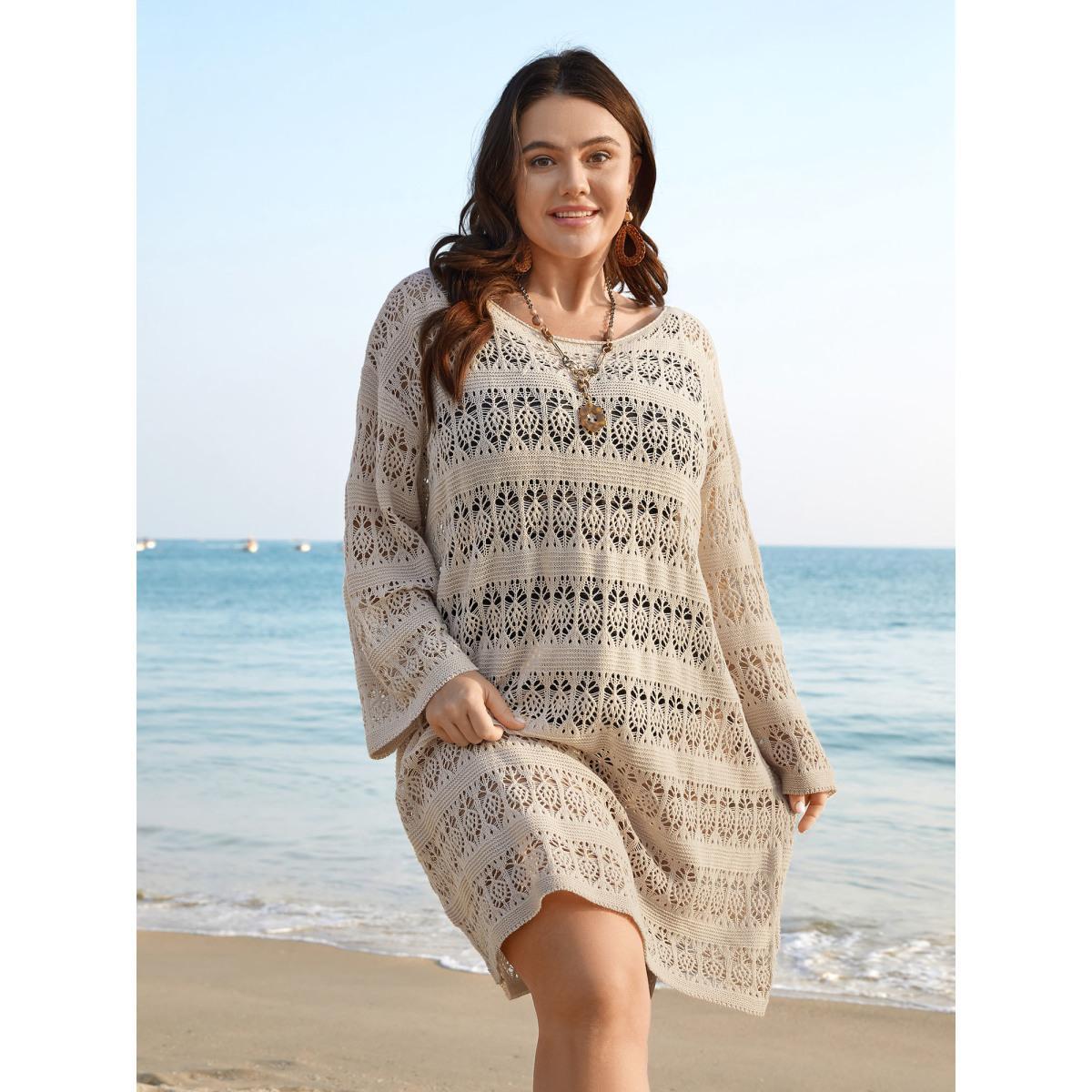 Plus Size Cut-Out Round Neck Midi Swim Cover-Up Women's Swimwear Apricot Beach Loose Cut-Out Curve Swim Cover Ups BloomChic 10/M Product Image