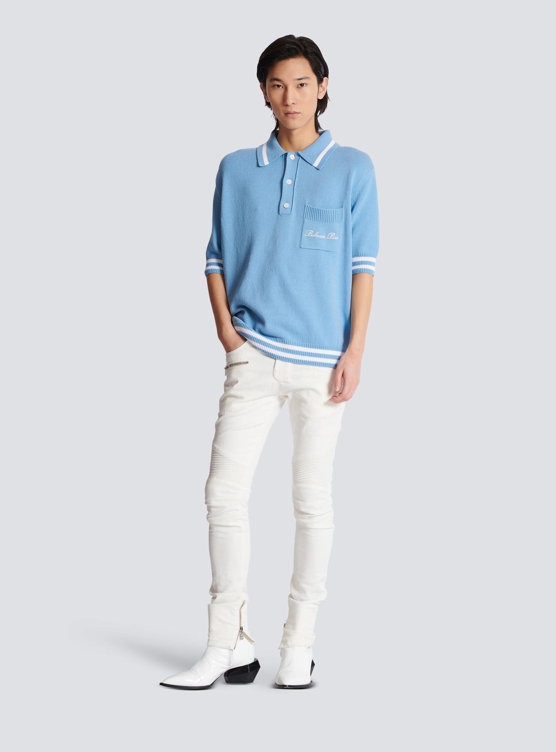 Wool polo shirt with Balmain Signature embroidery  Product Image