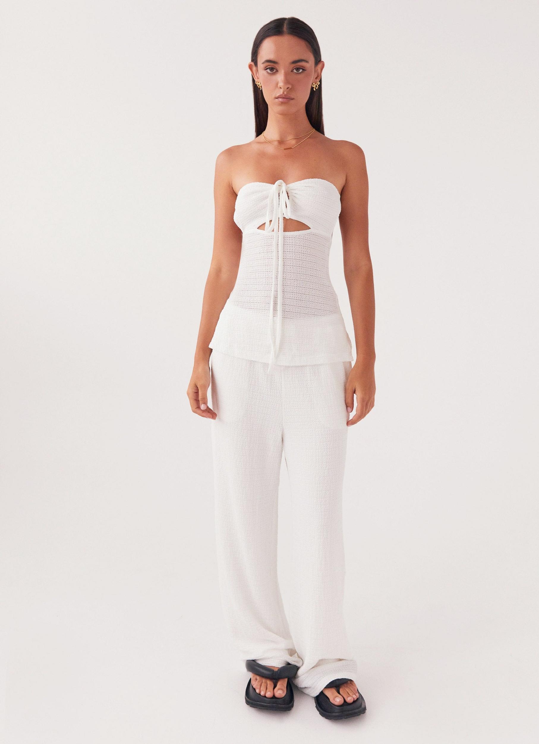 Jadey Strapless Waffle Top - White Product Image