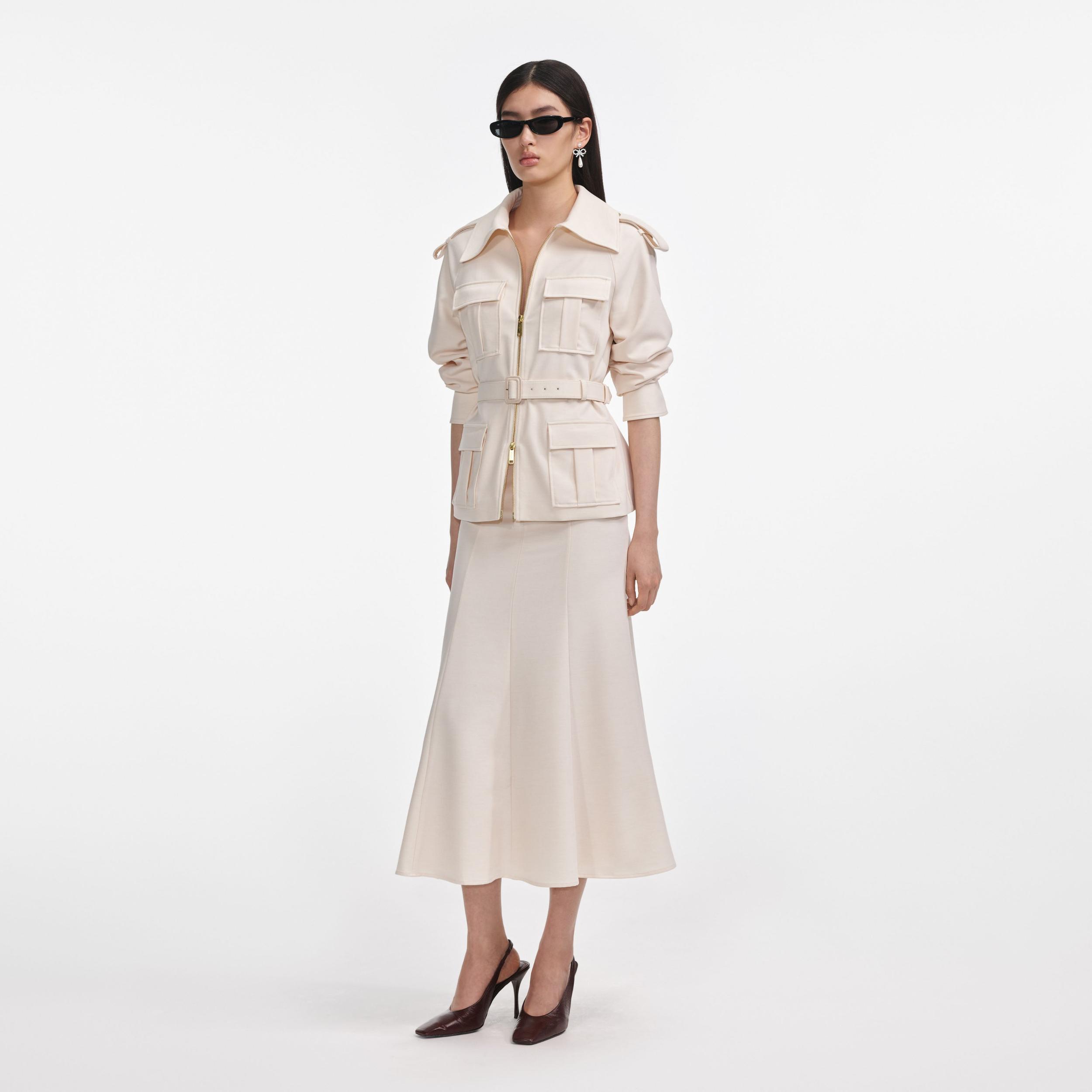 Cream Twill Midi Dress Product Image