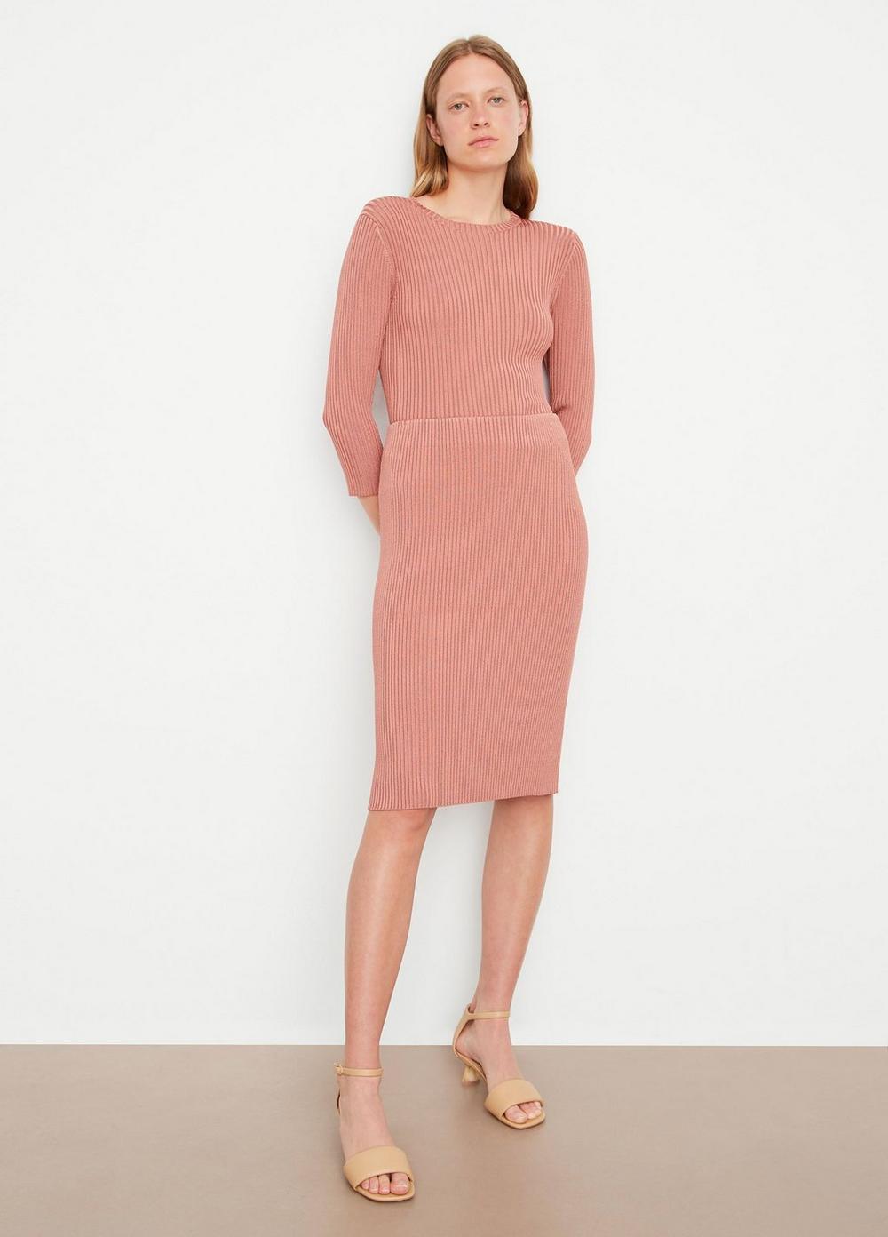 Womens Ribbed Knee-Length Skirt, Tea Rose, Size XXS Vince Product Image