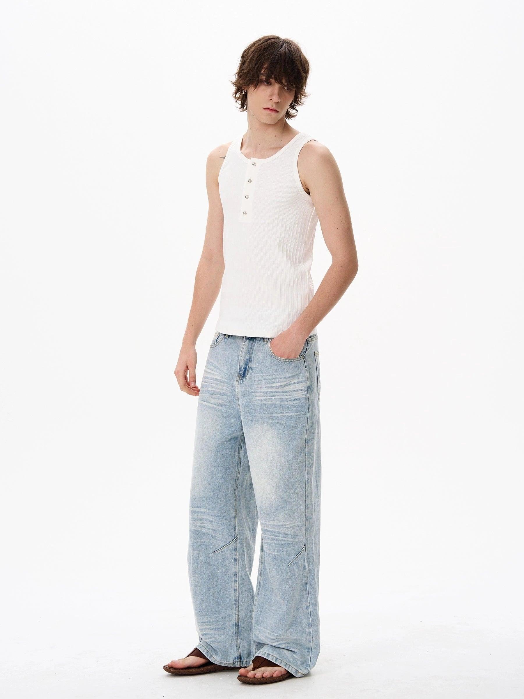 RT No. 18202 WASHED BLUE DENIM STRAIGHT JEANS Product Image
