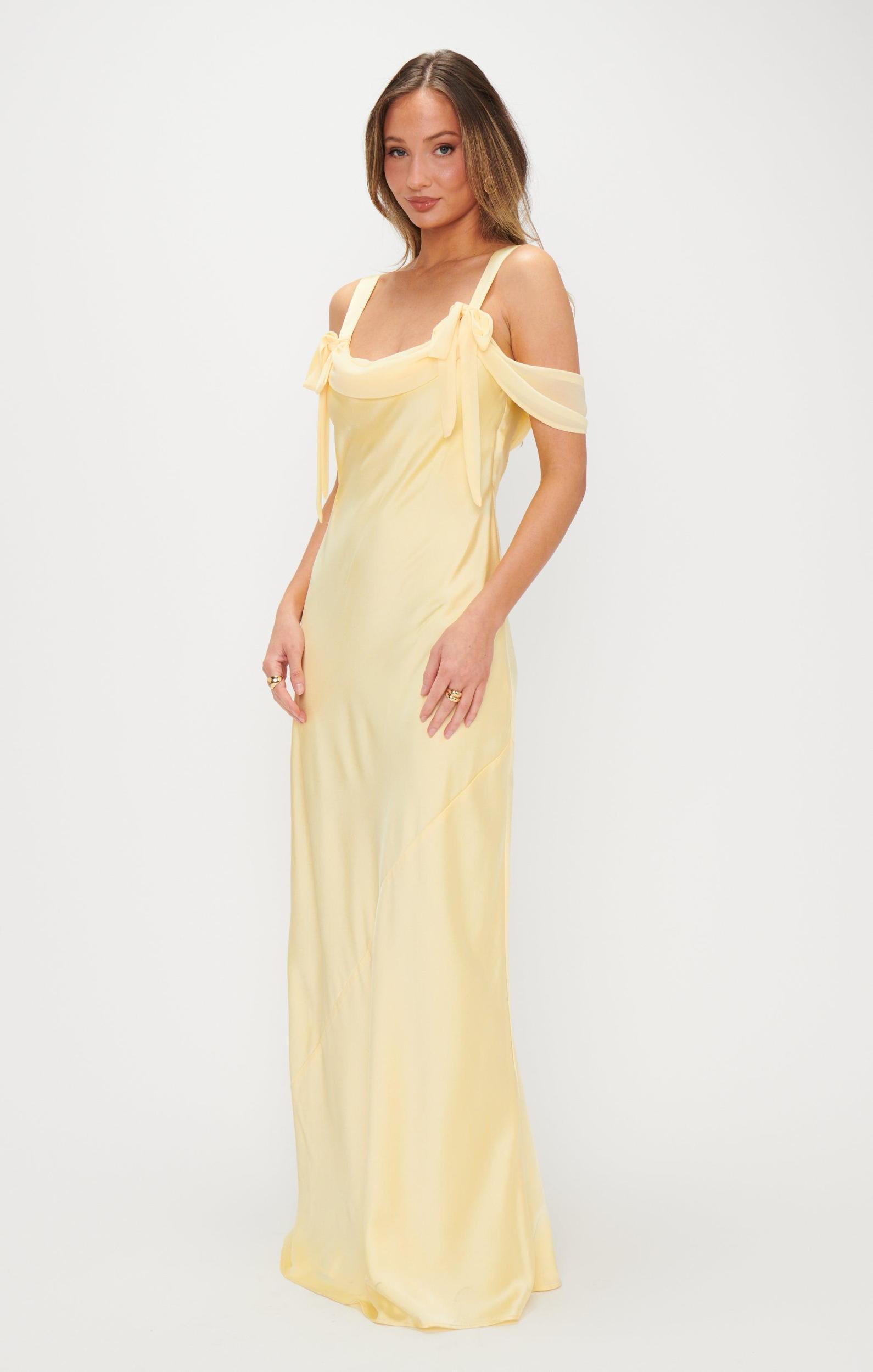 Bella Maxi Dress ~ Pale Yellow Luxe Satin Product Image