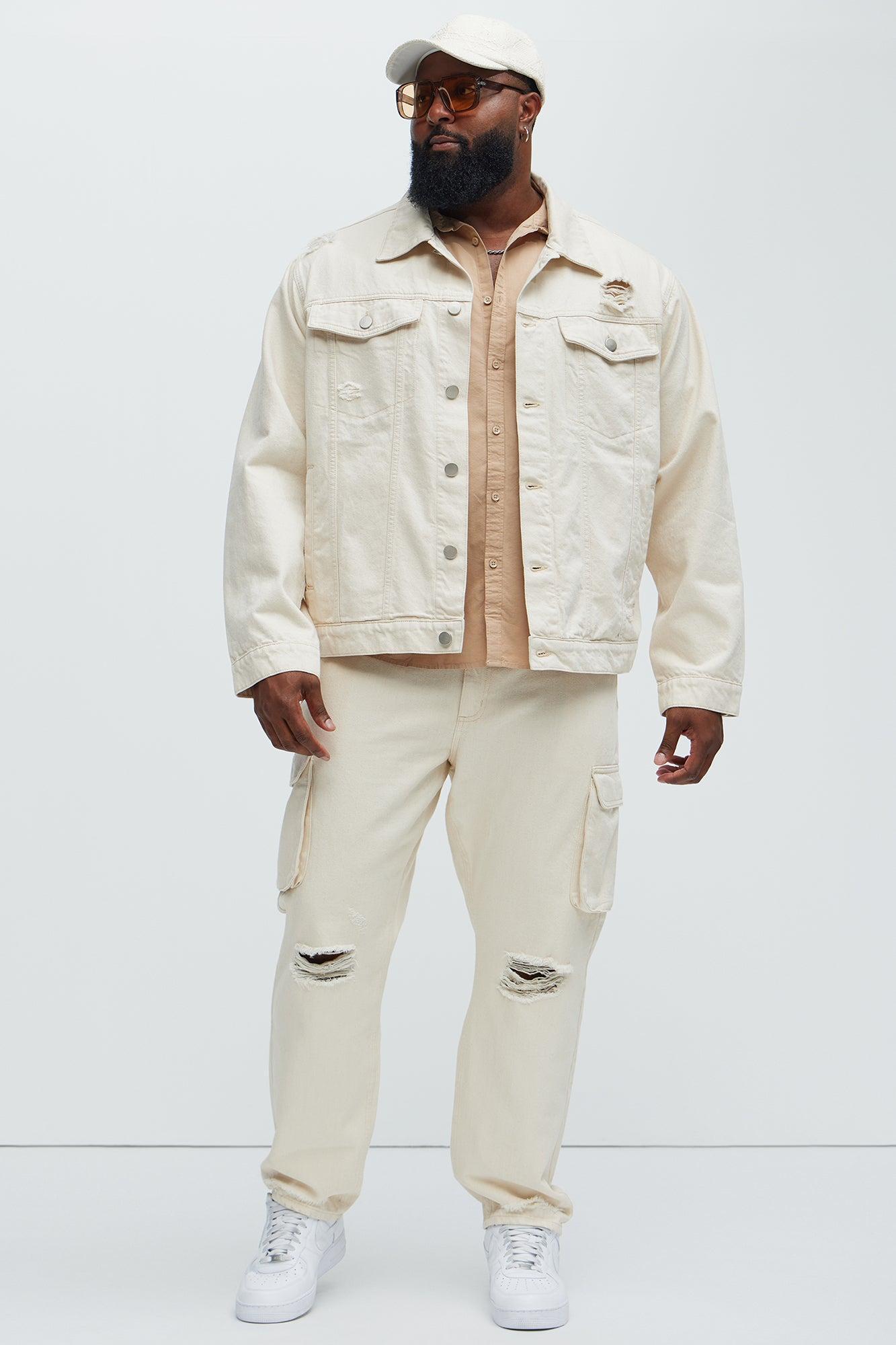 Benson Distressed Slim Cargo Pants - Cream Product Image