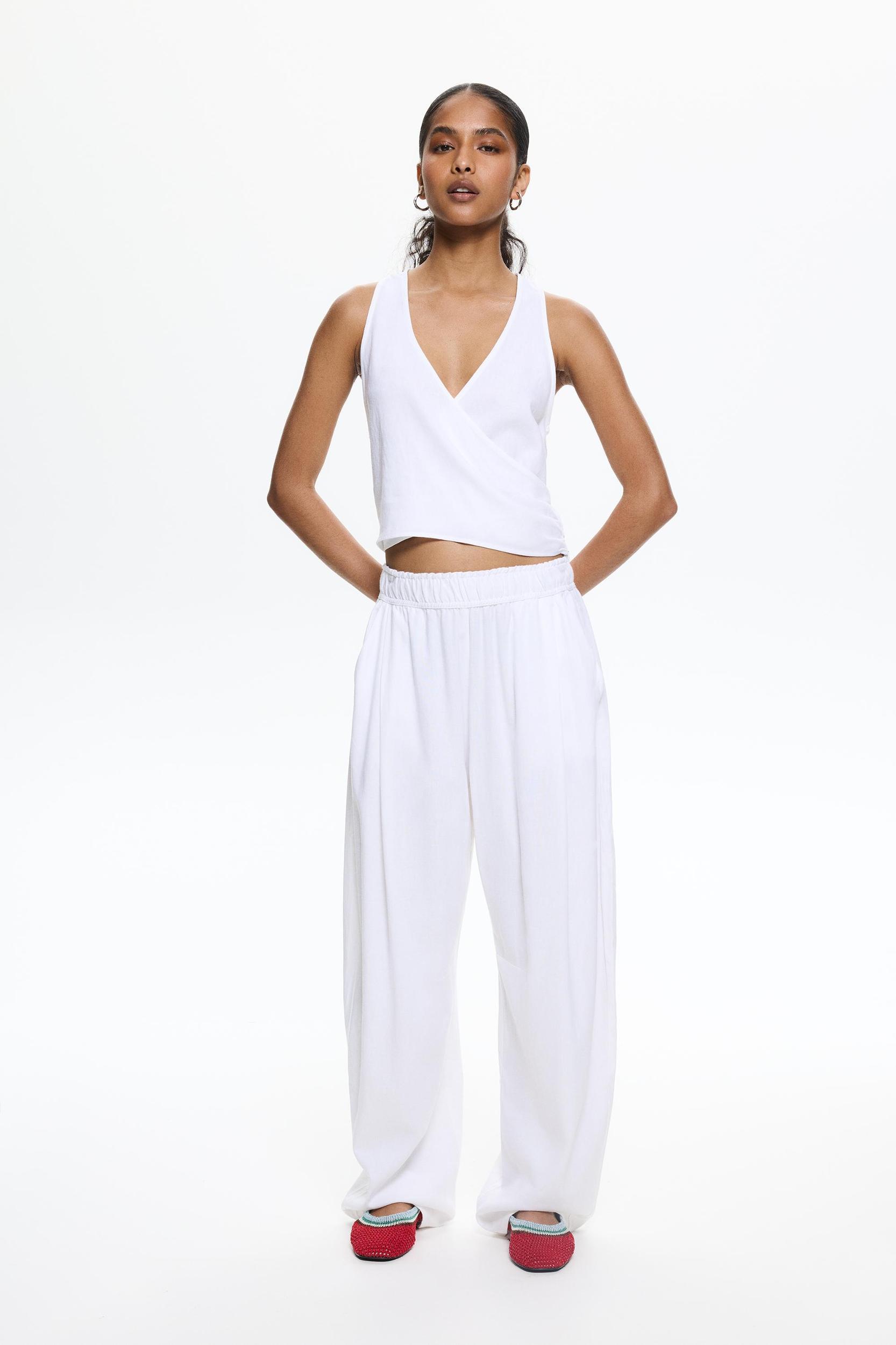 Linen blend wrap top Product Image